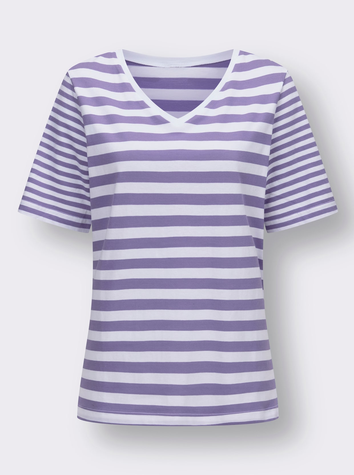 Kurzarmshirt - lavendel-weiß-geringelt