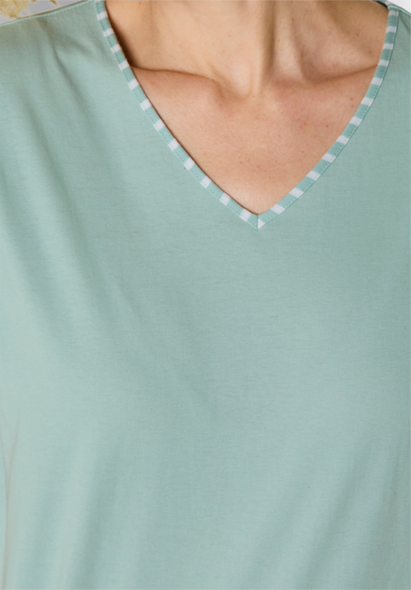 wäschepur Schlafshirt mit Ringelblende - kalkmint-weiß-geringelt