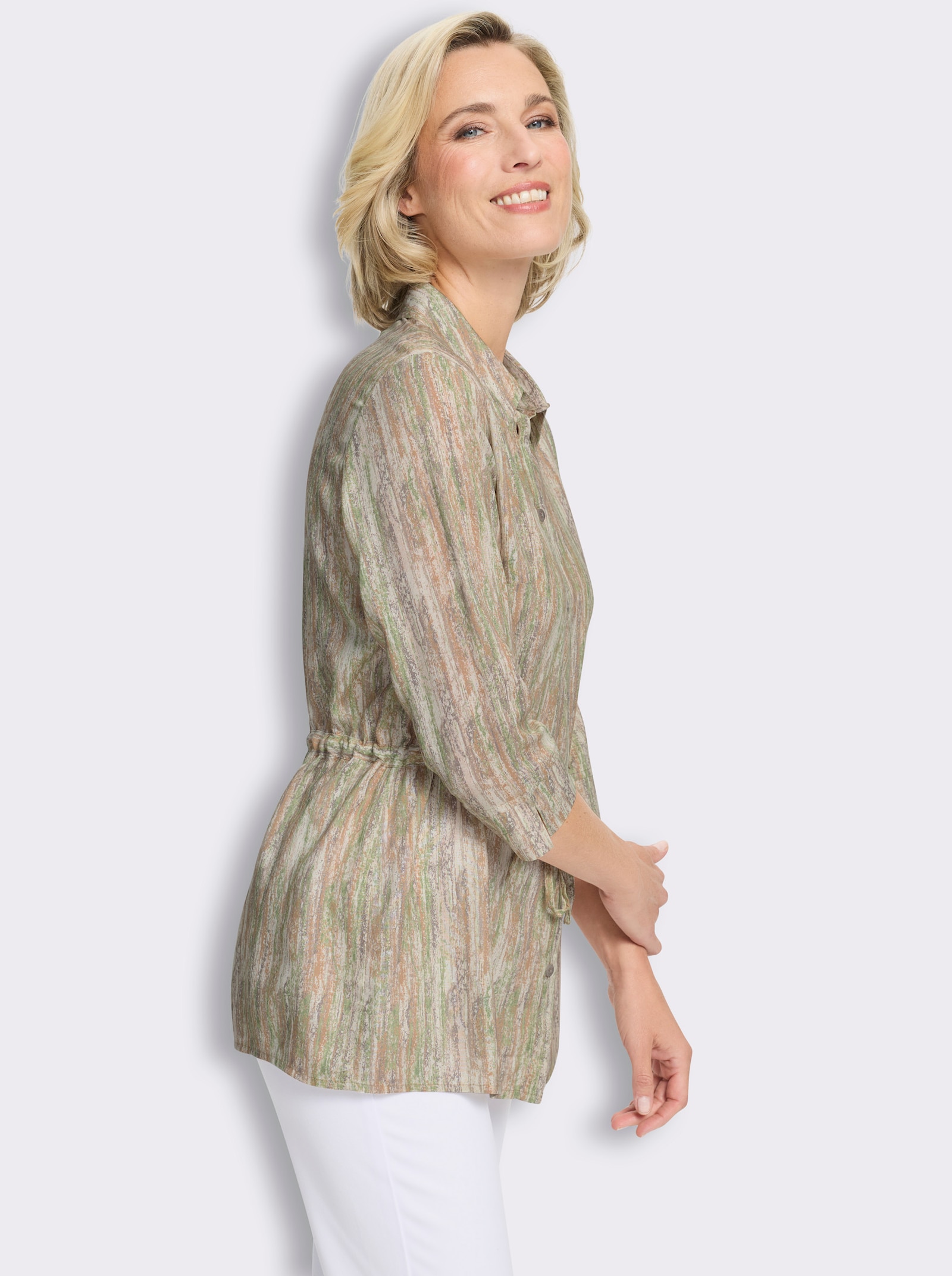 Longbluse aus reiner Viskose - champagner-taupe-bedruckt