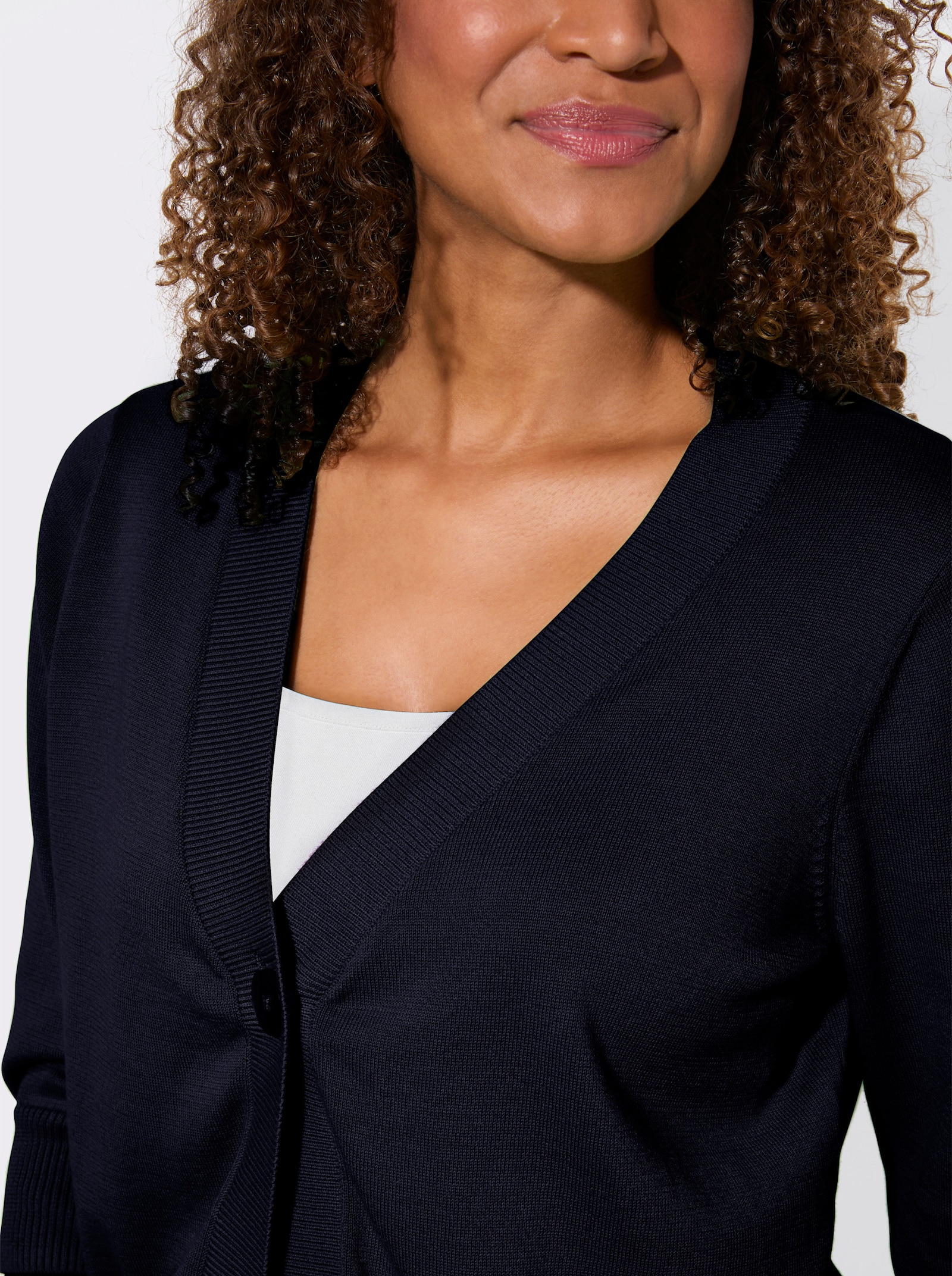 Feinstrickjacke mit gerippten Abschlüssen - marine