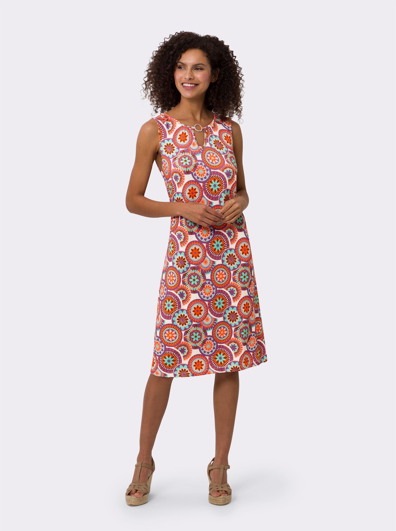 heine Druckkleid mit Ornament-Muster - orange-blaugrün-bedruckt