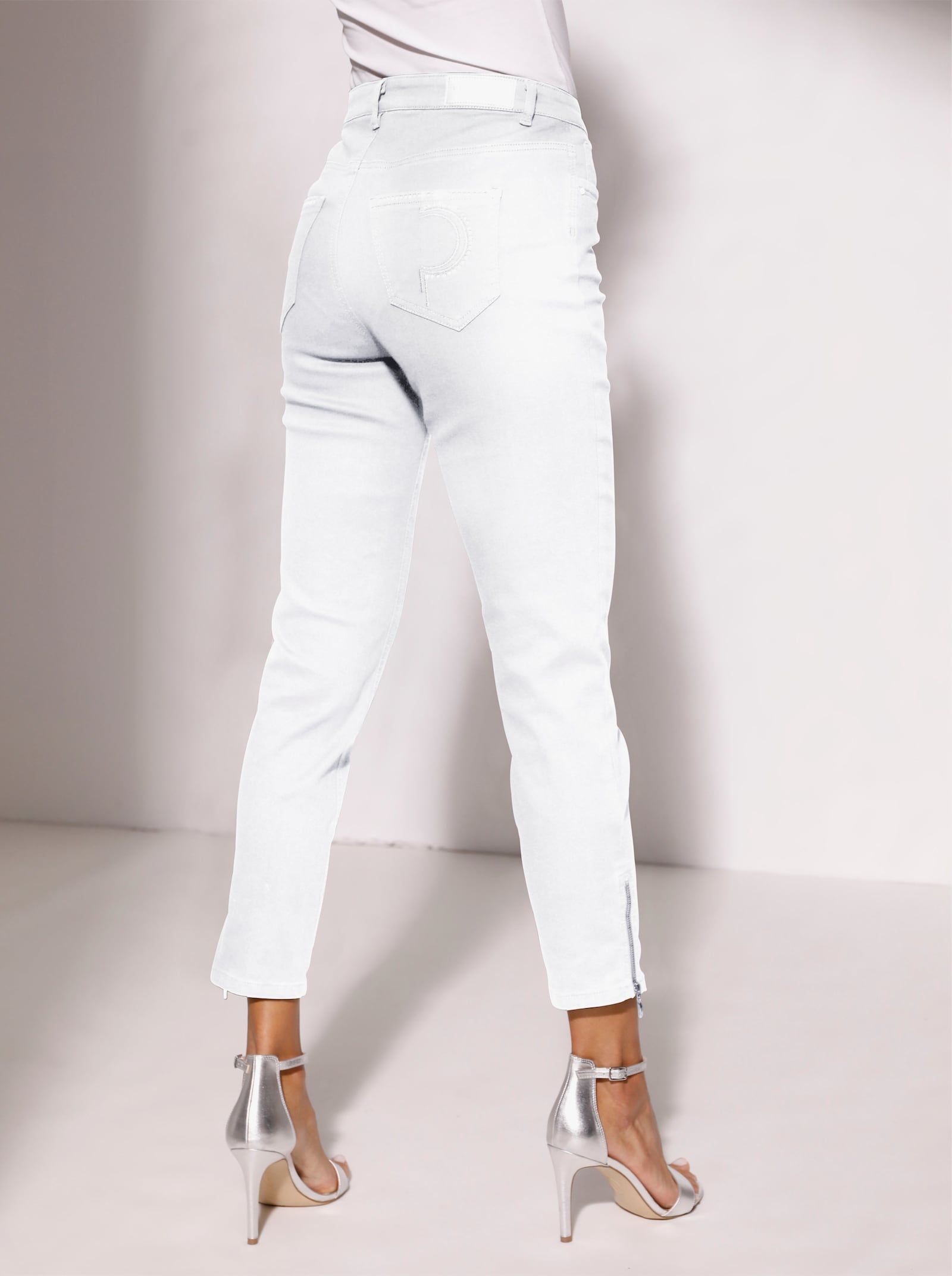 Ascari Jean 5 poches avec application strass - blanc