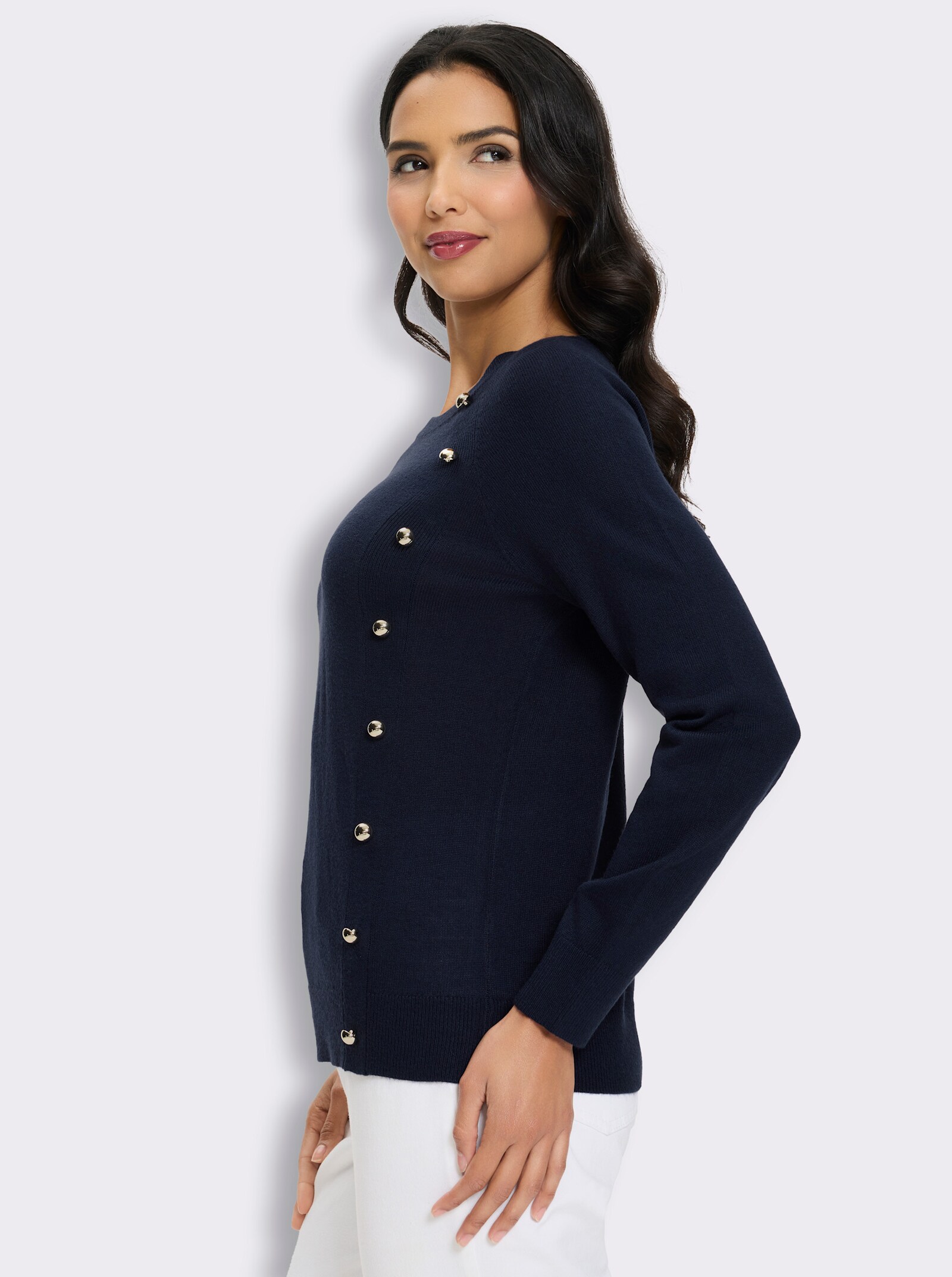 Langarm-Pullover mit Zierknöpfen - marine