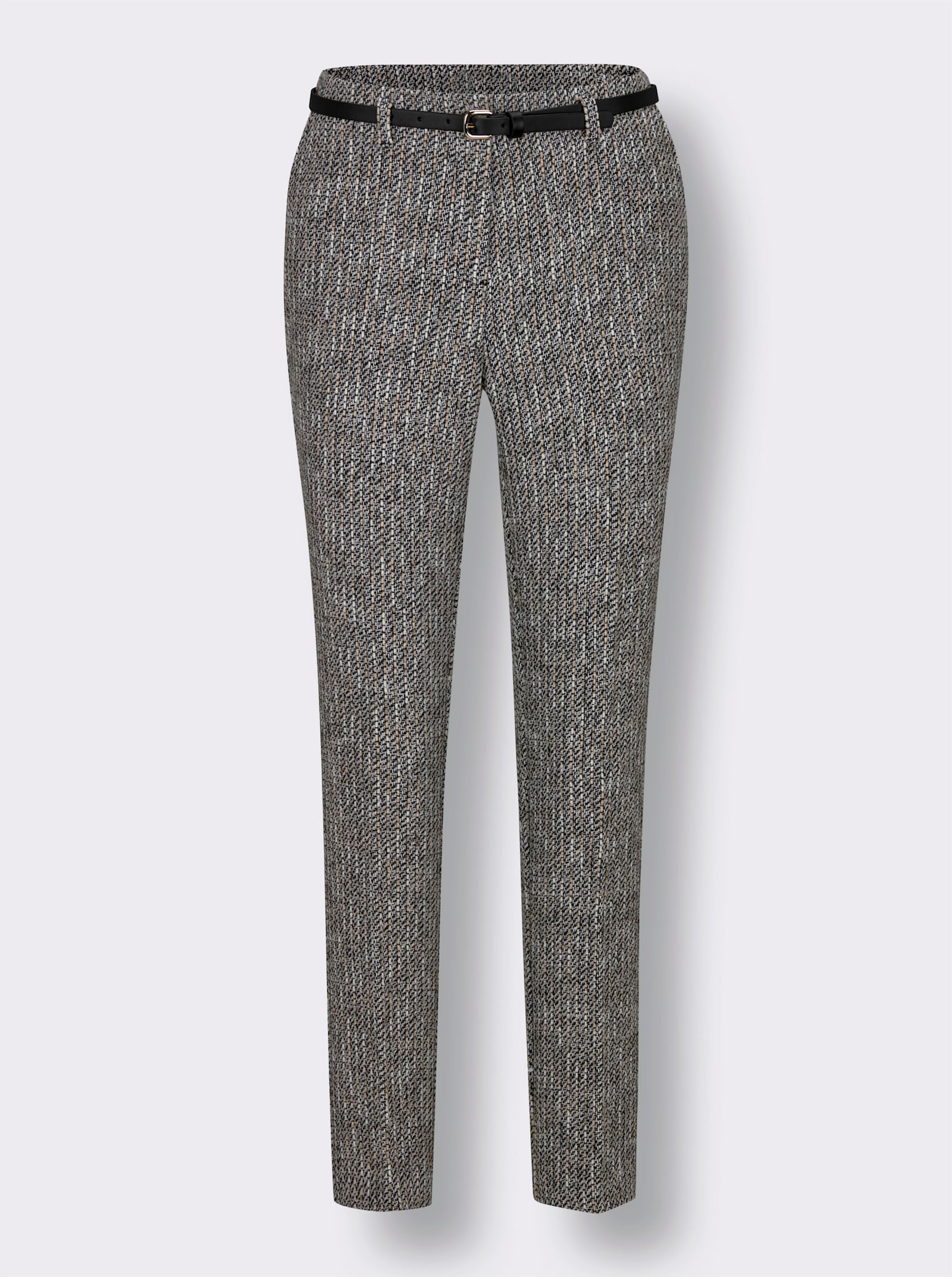 CREATION L PREMIUM Hose mit Ledergürtel - anthrazit-ecru-meliert