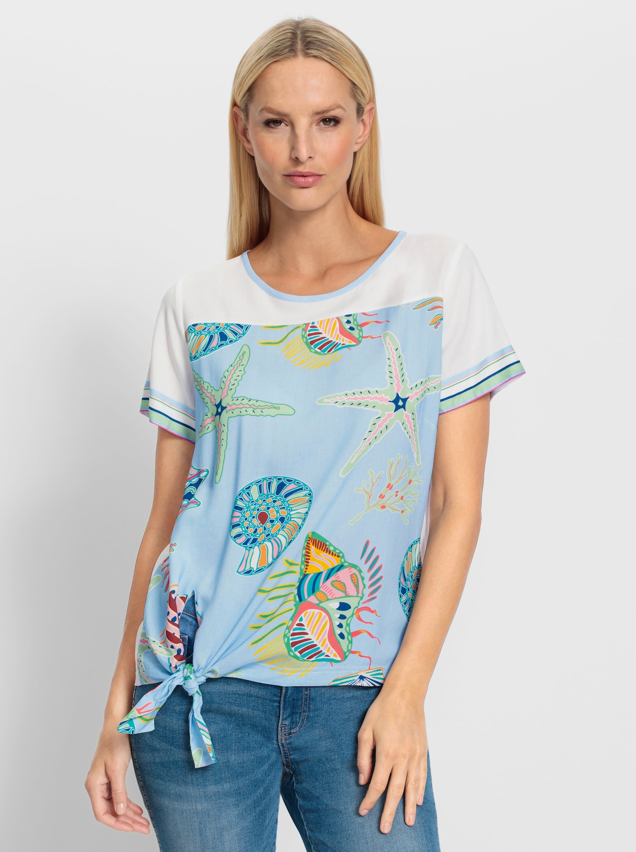 heine Blouse met print - wit/ijsblauw bedrukt