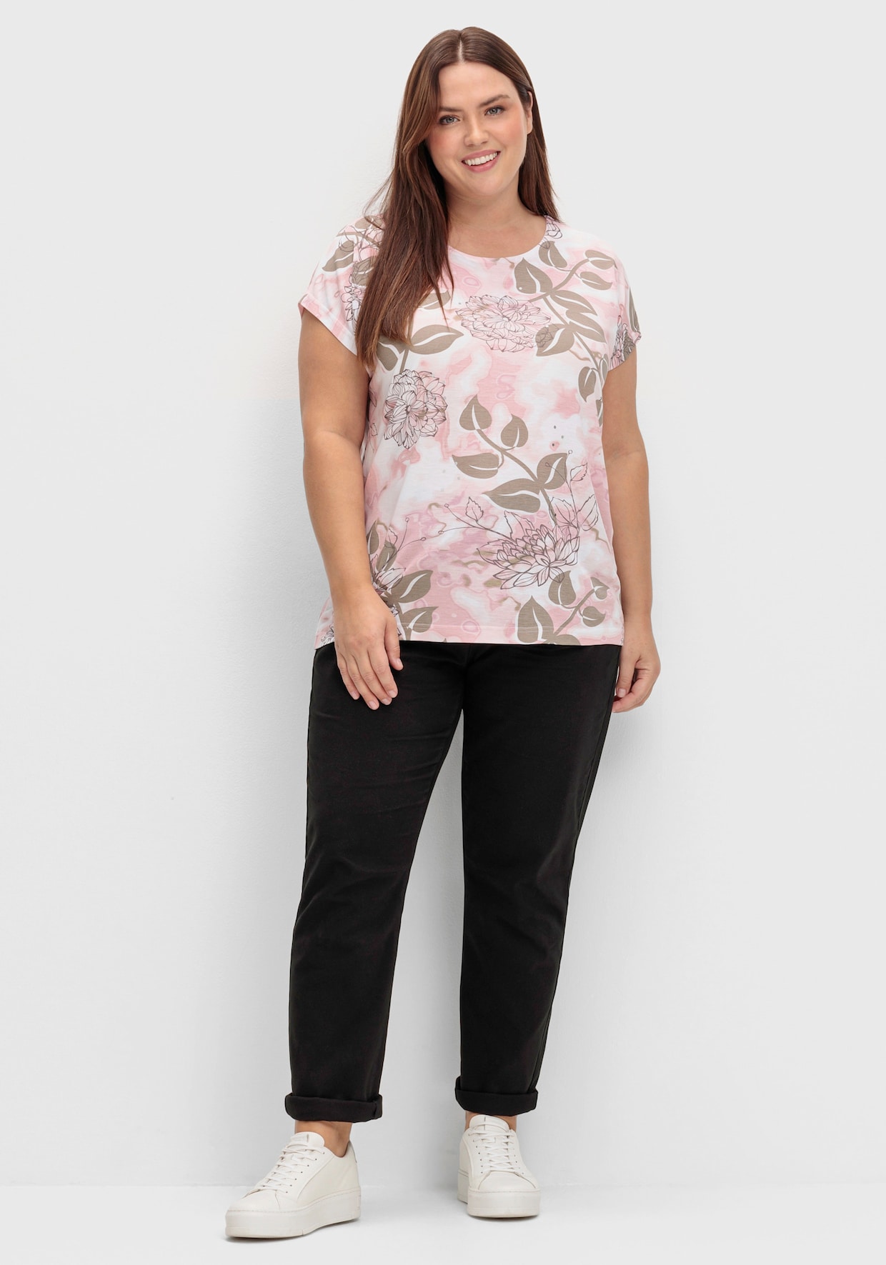 Rundhalsshirt - weiß-hortensie-bedruckt