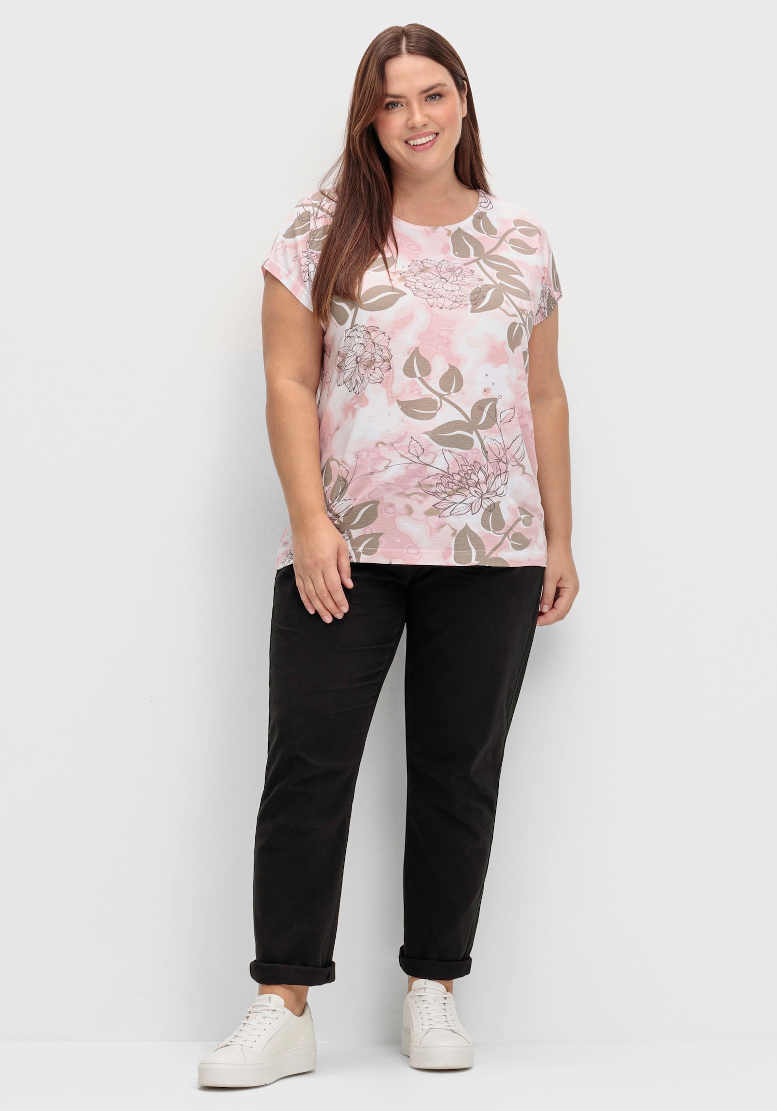 Rundhalsshirt mit Foliendruck, Viskose - weiß-hortensie-bedruckt