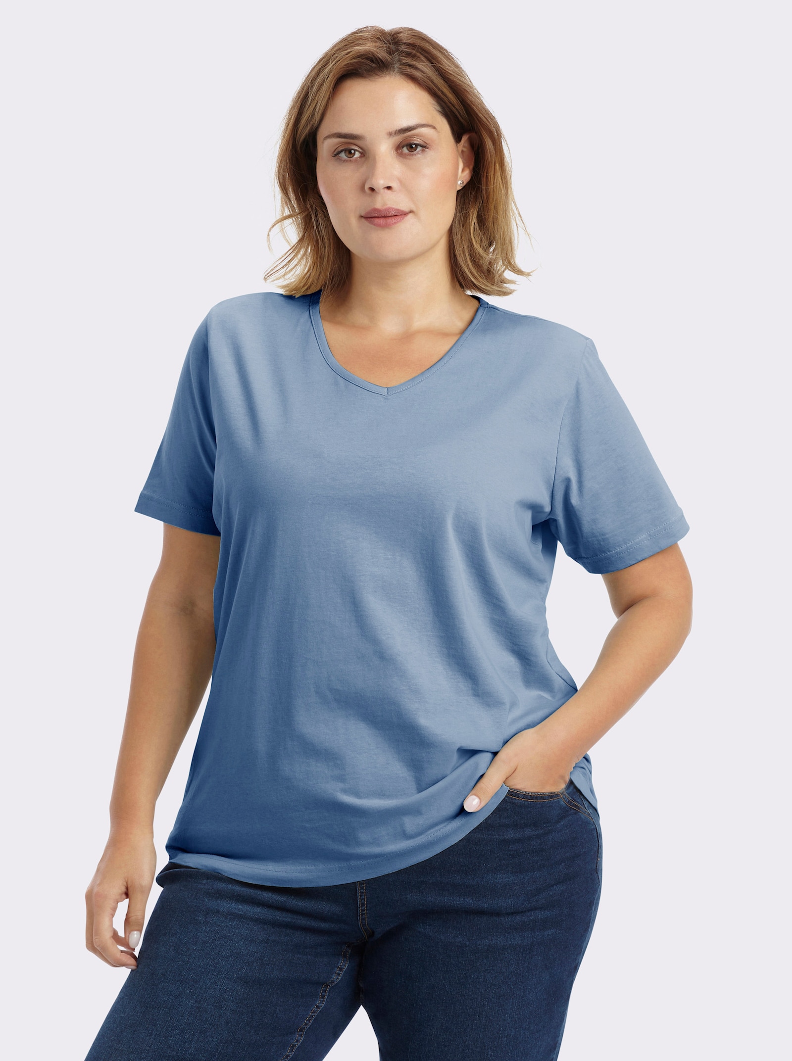 Kurzarmshirt mit V-Ausschnitt - bleu