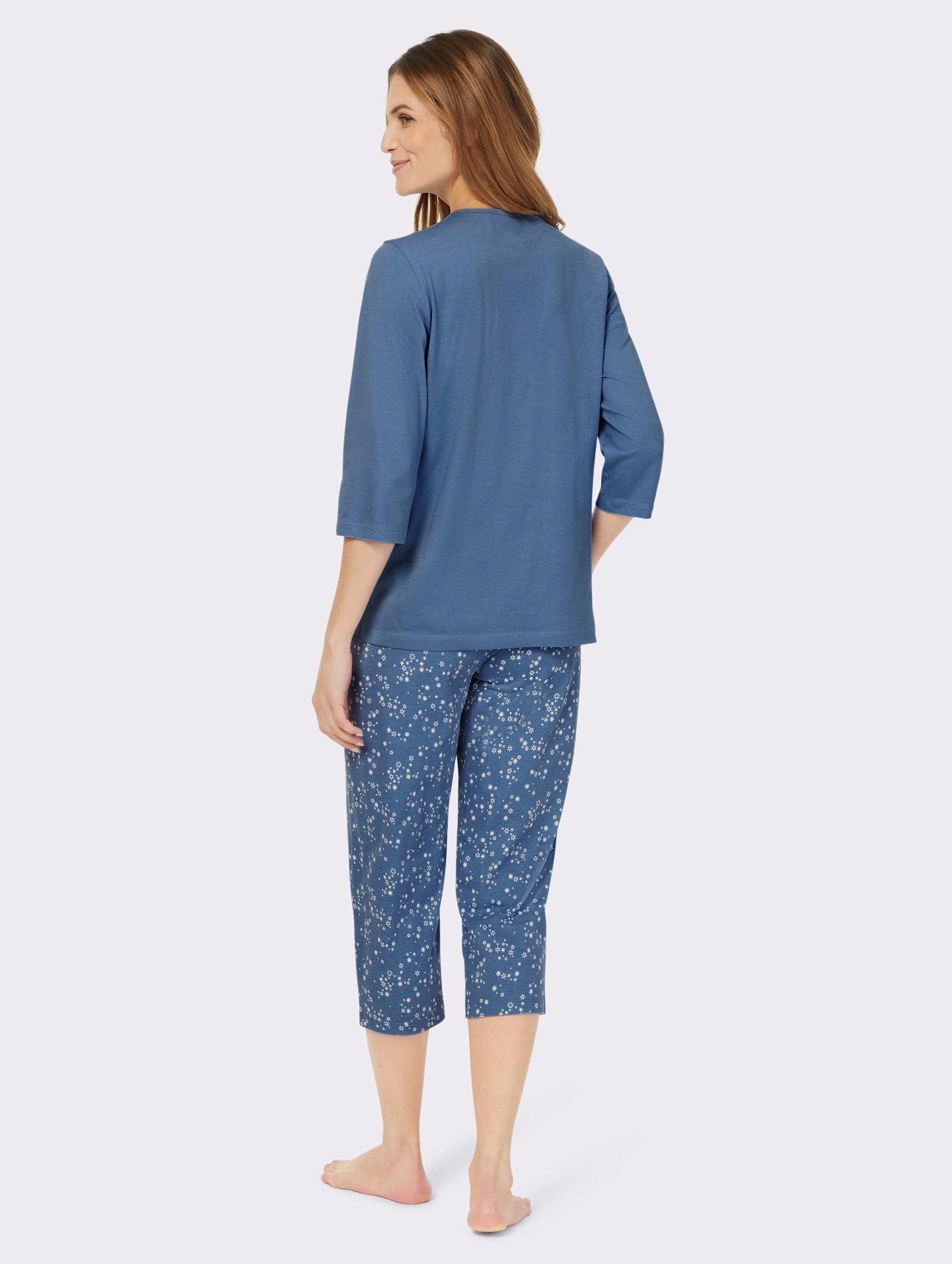 wäschepur Schlafanzüge mit 3/4-Arm und -Hose - mittelblau-ecru + erika-ecru