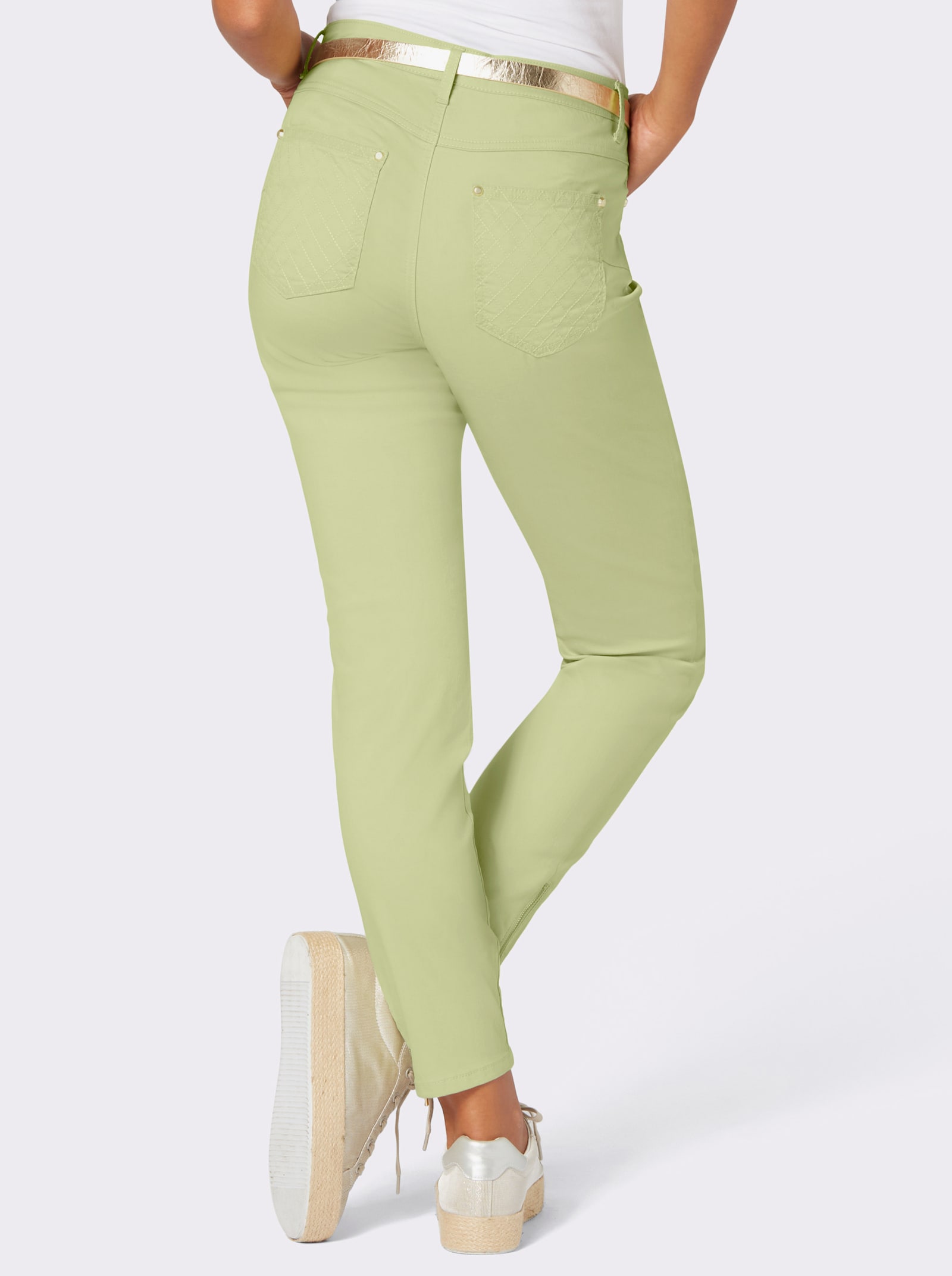 5-Pocket-Jeans mit Passe in Rautensteppung - pistazie
