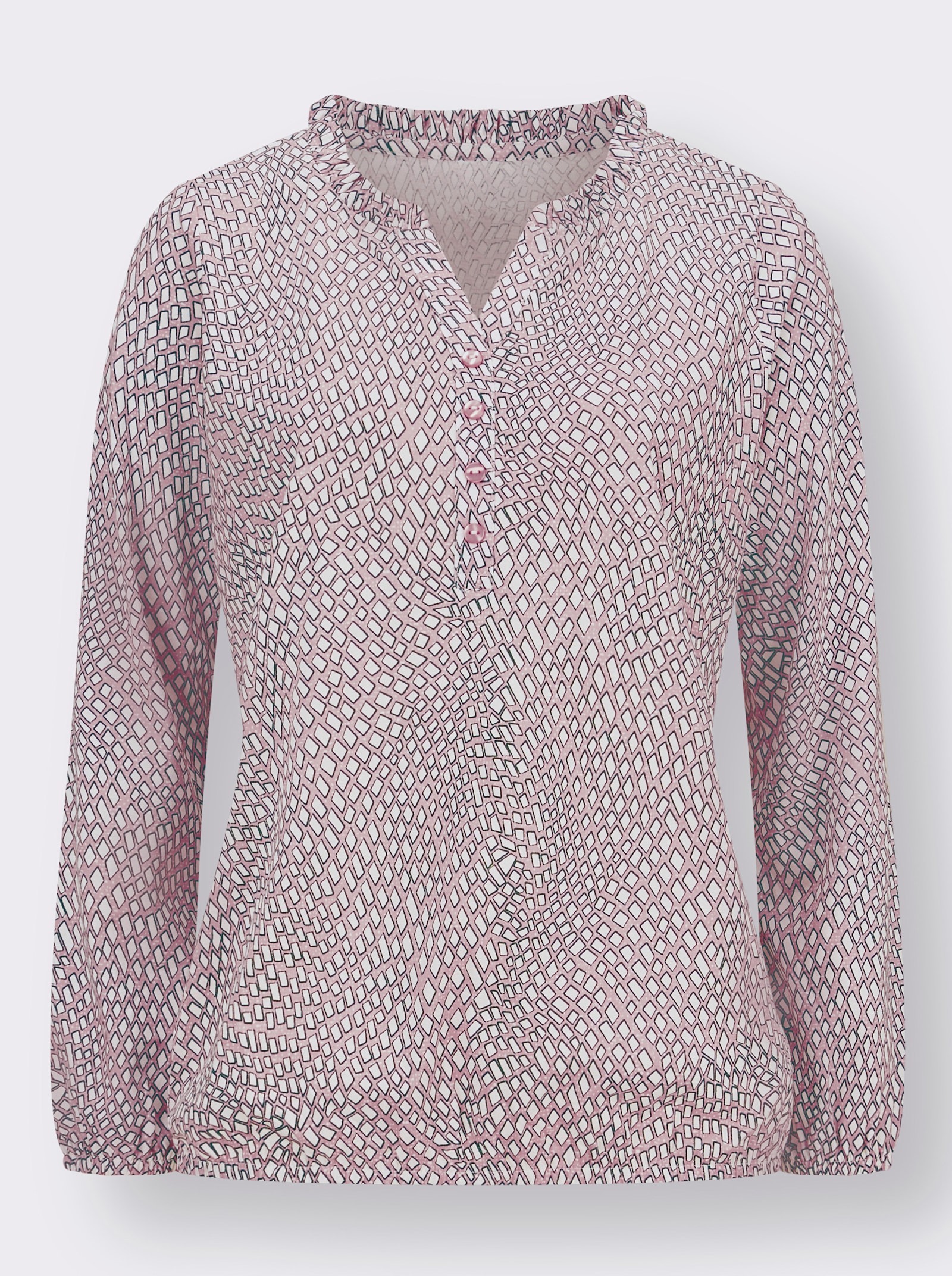 Shirt met lange mouwen en sierruches - hortensia/ecru bedrukt