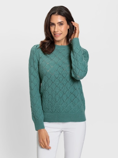 Langarm-Pullover im Rauten-Ajourmuster - salbei