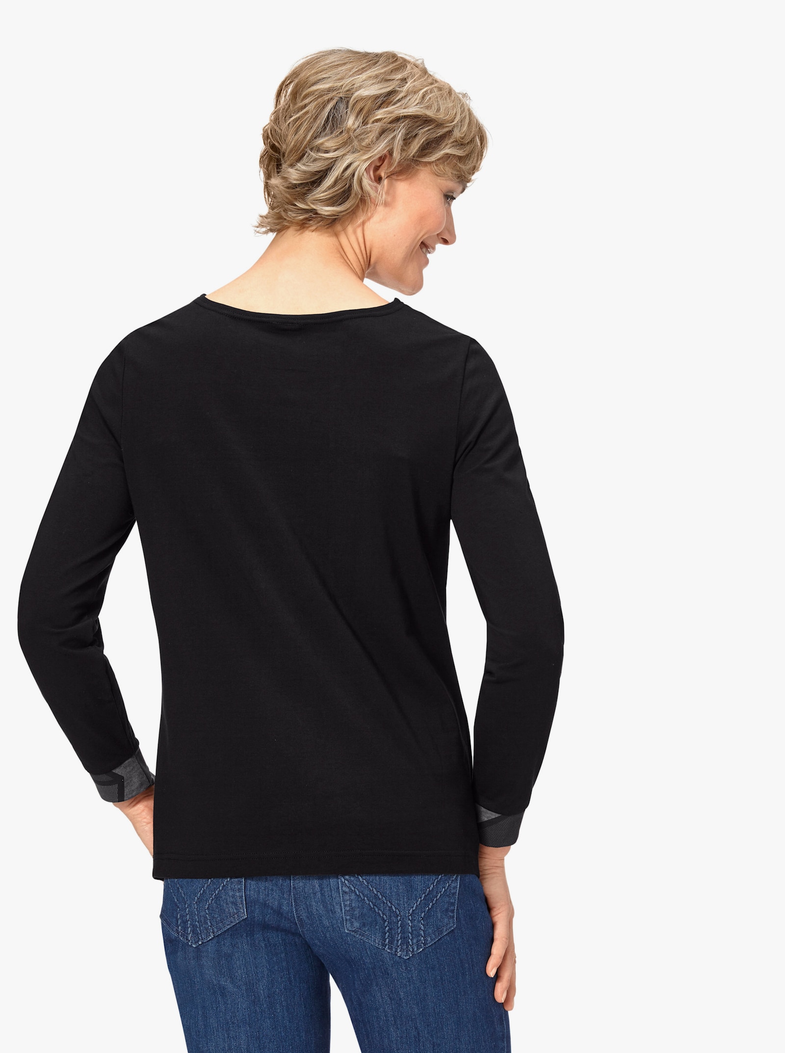 Shirt met ronde hals in patchdessin - zwart/rood gedessineerd