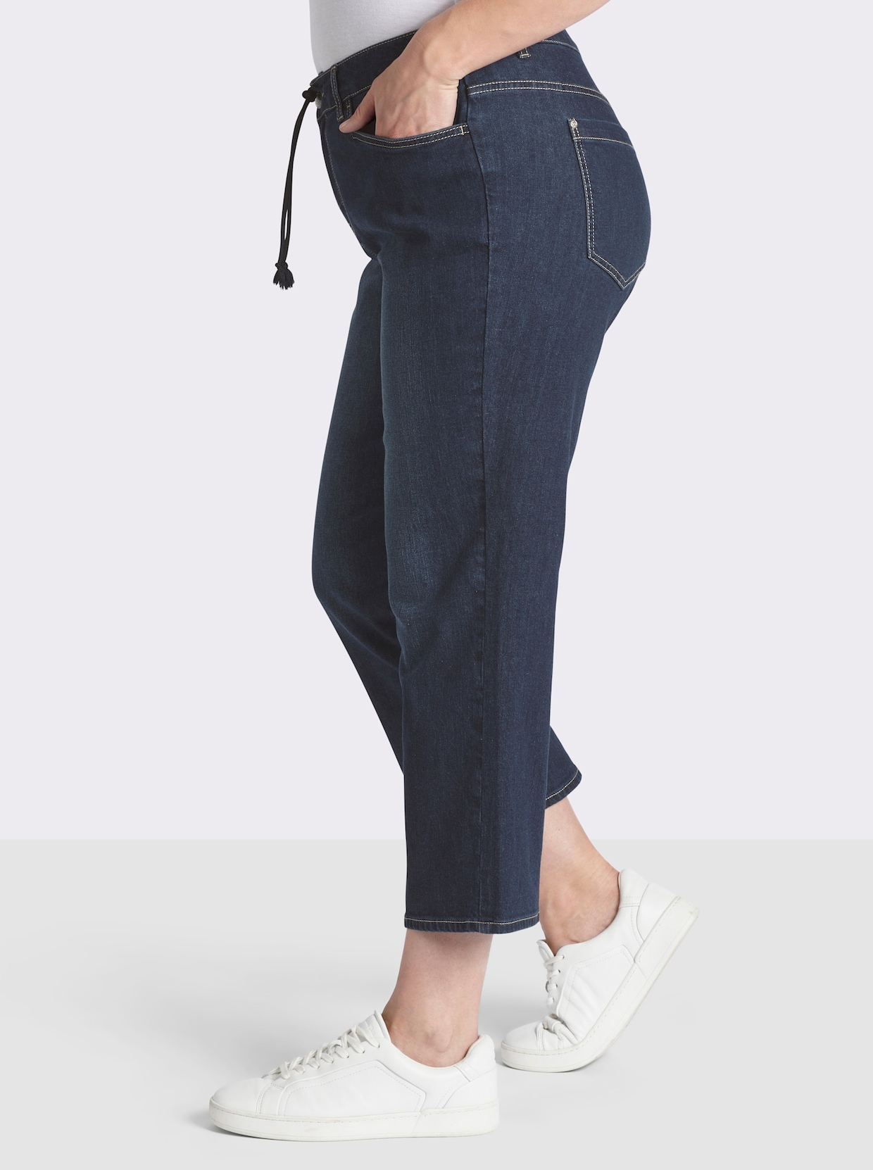 sheego Jean longueur cheville avec coulisse et cordon - bleu foncé