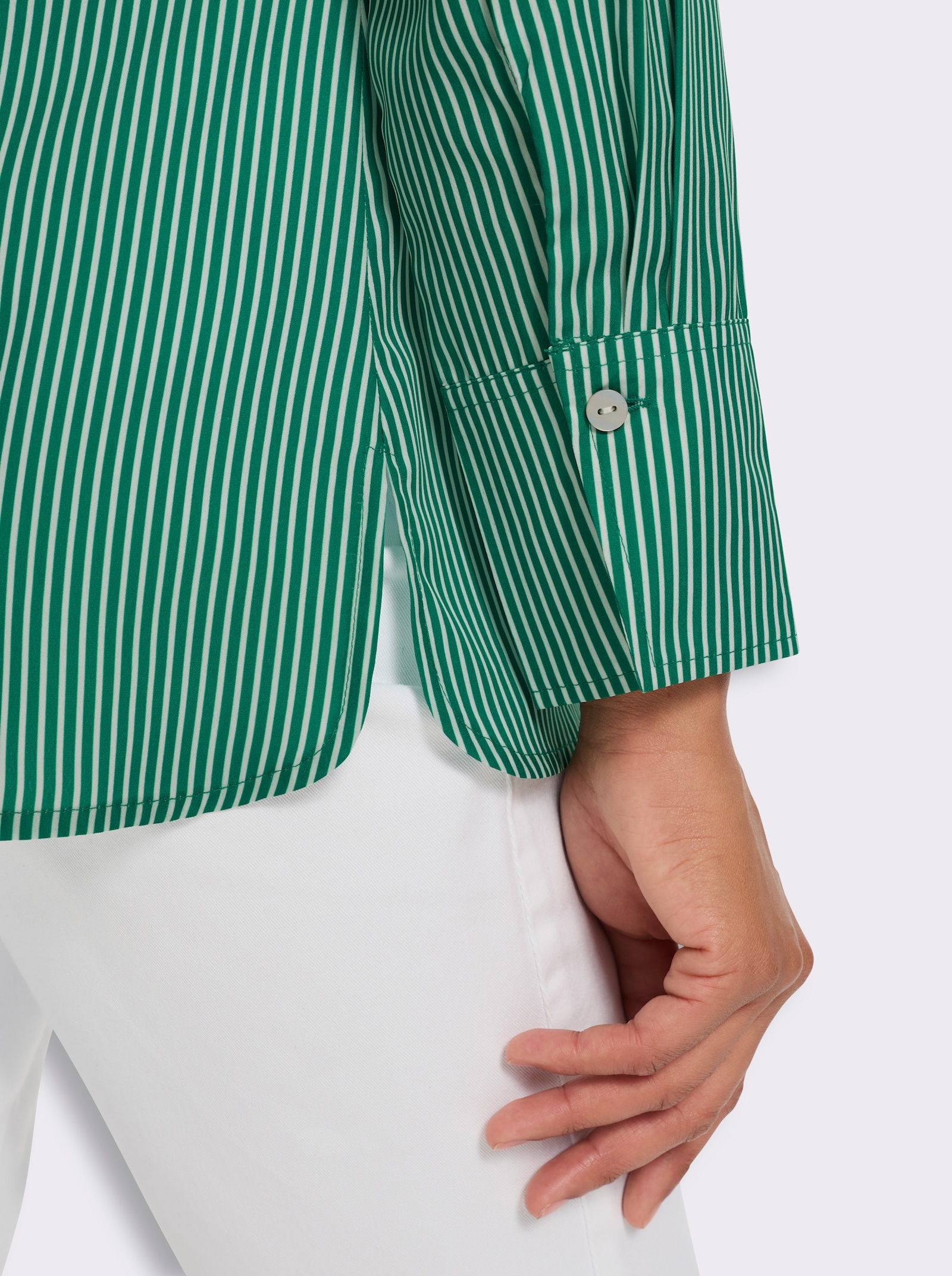 Longbluse mit Längsstreifen, pflegeleicht - grün-ecru-gestreift