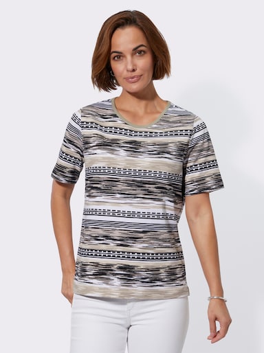 Print-Shirt im grafischen Streifendessin - schlamm-sesam-bedruckt