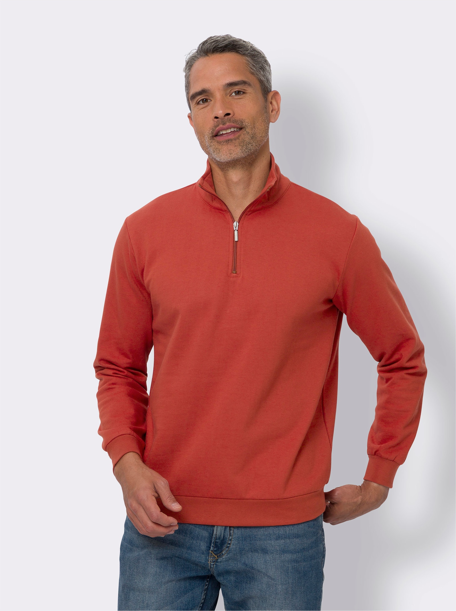 Sweatshirt mit Troyerkragen - rostrot