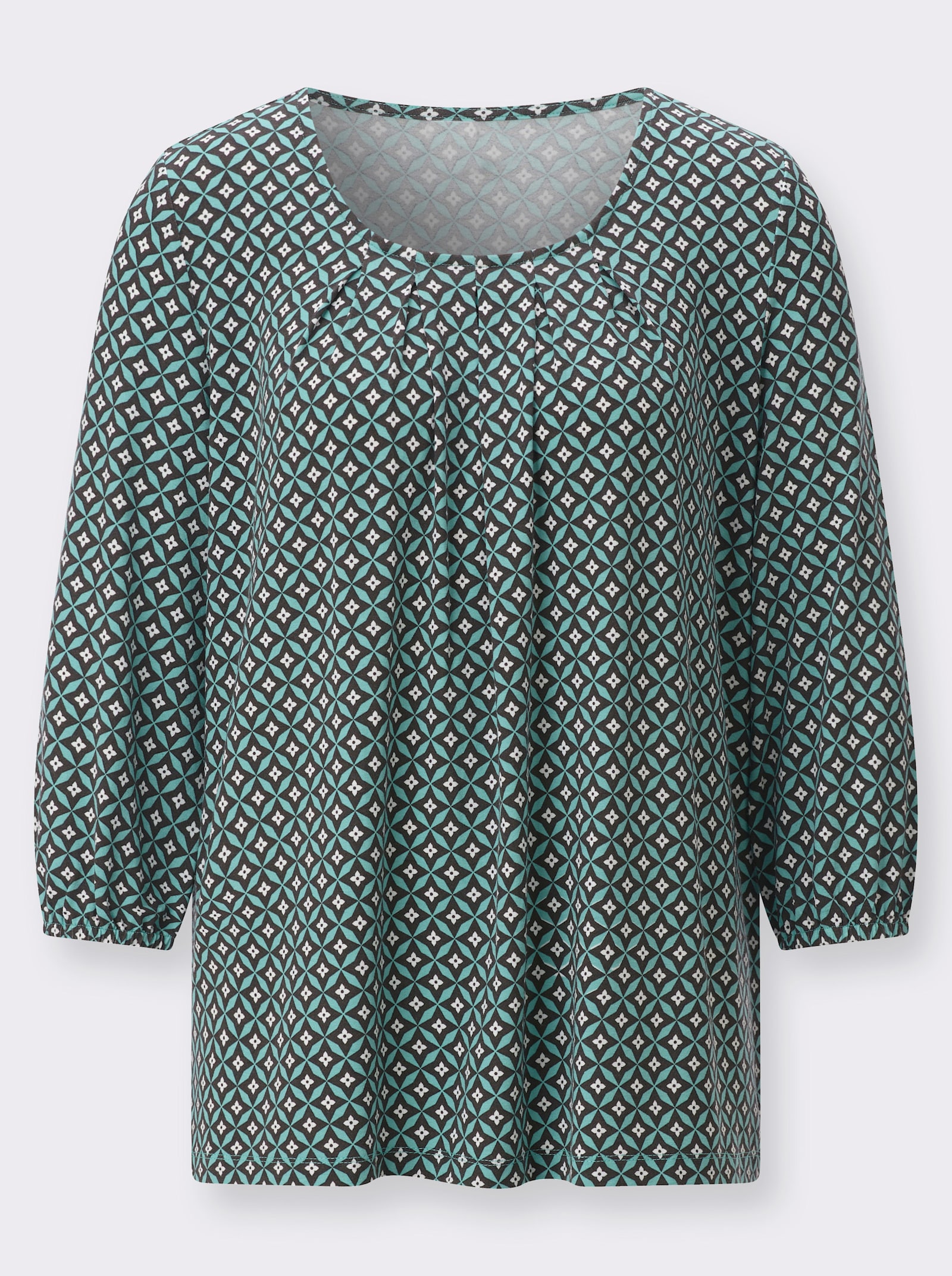 3/4-Arm-Shirt mit Gummizug am Ärmel - salbei-graphit-bedruckt