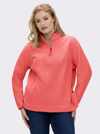 Fleeceshirt mit Stehkragen und Reißverschluss - koralle