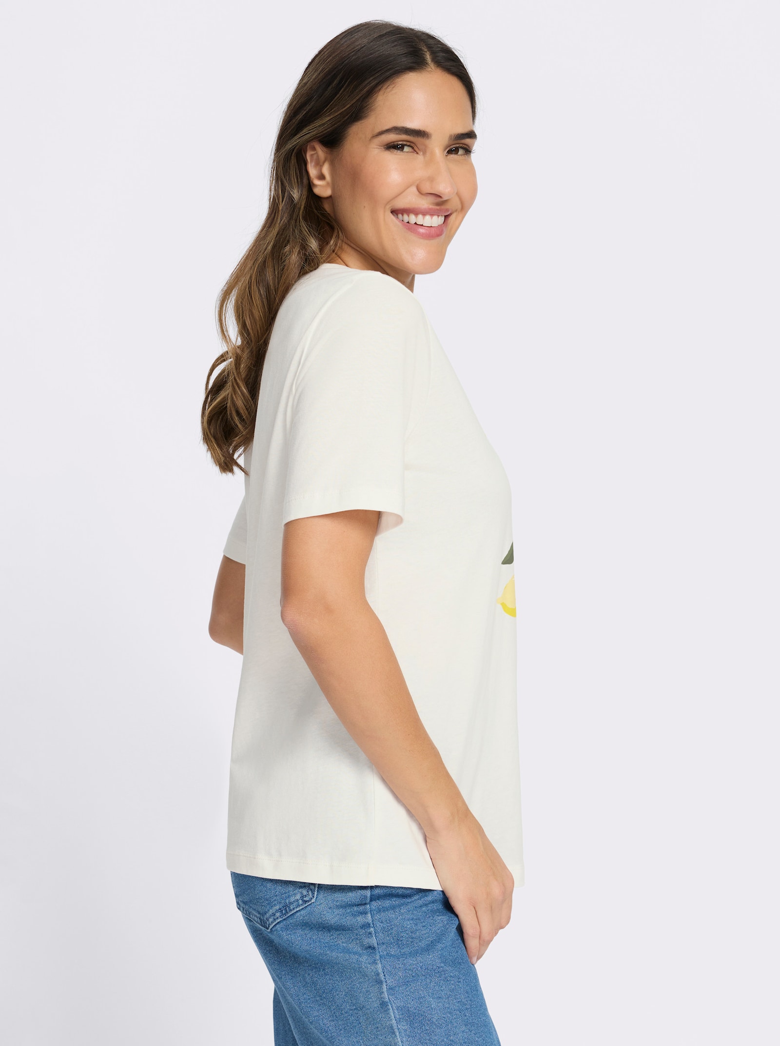 Kurzarmshirt mit Zitronen-Motiv - ecru-zitrone-bedruckt