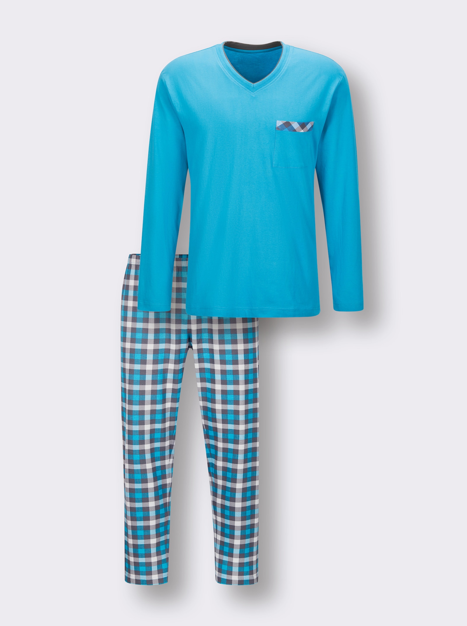 wäschepur men Pyjama - turquoise/antraciet geruit