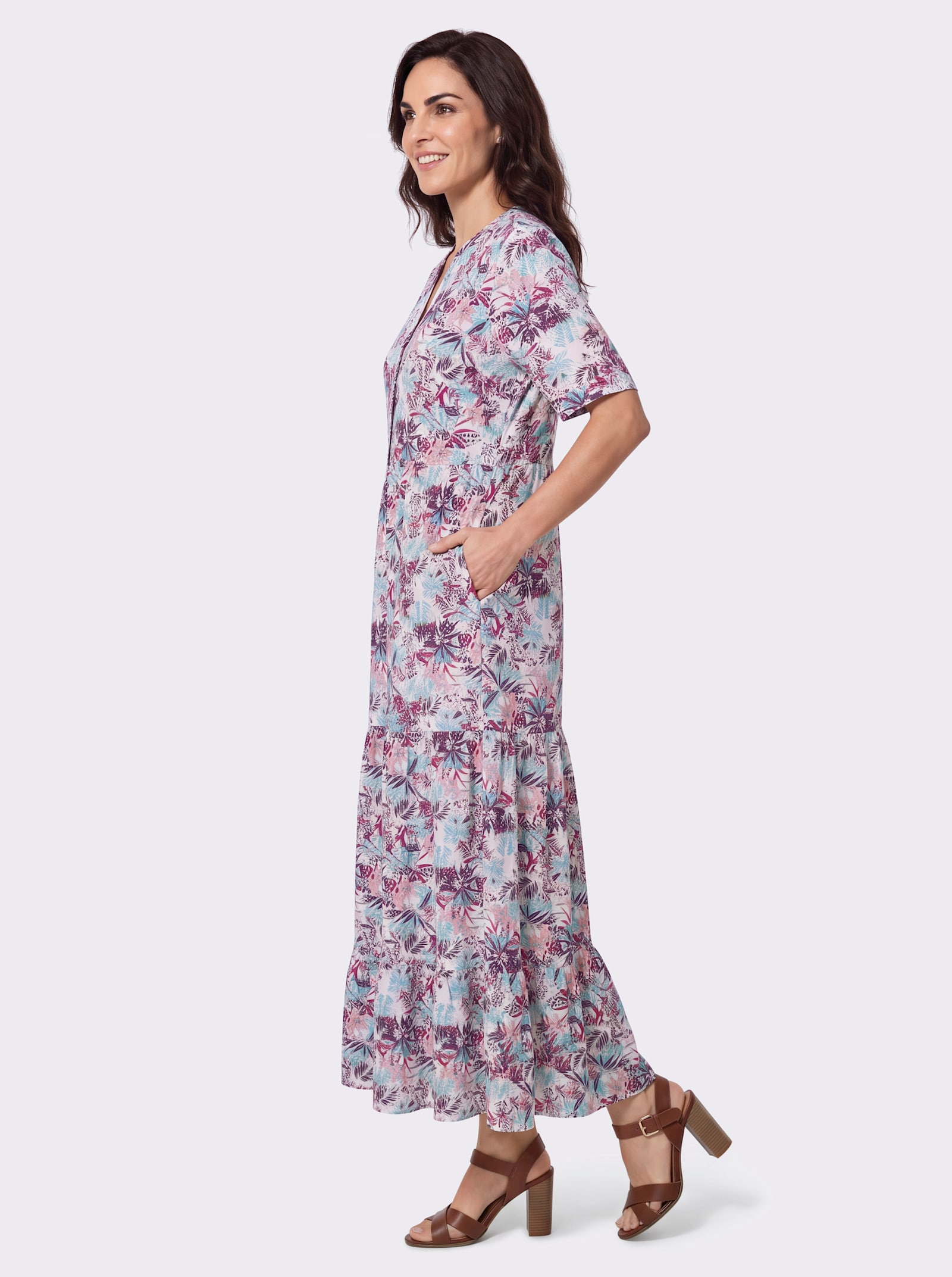 Druckkleid mit Taschen - malve-blaugrün-bedruckt