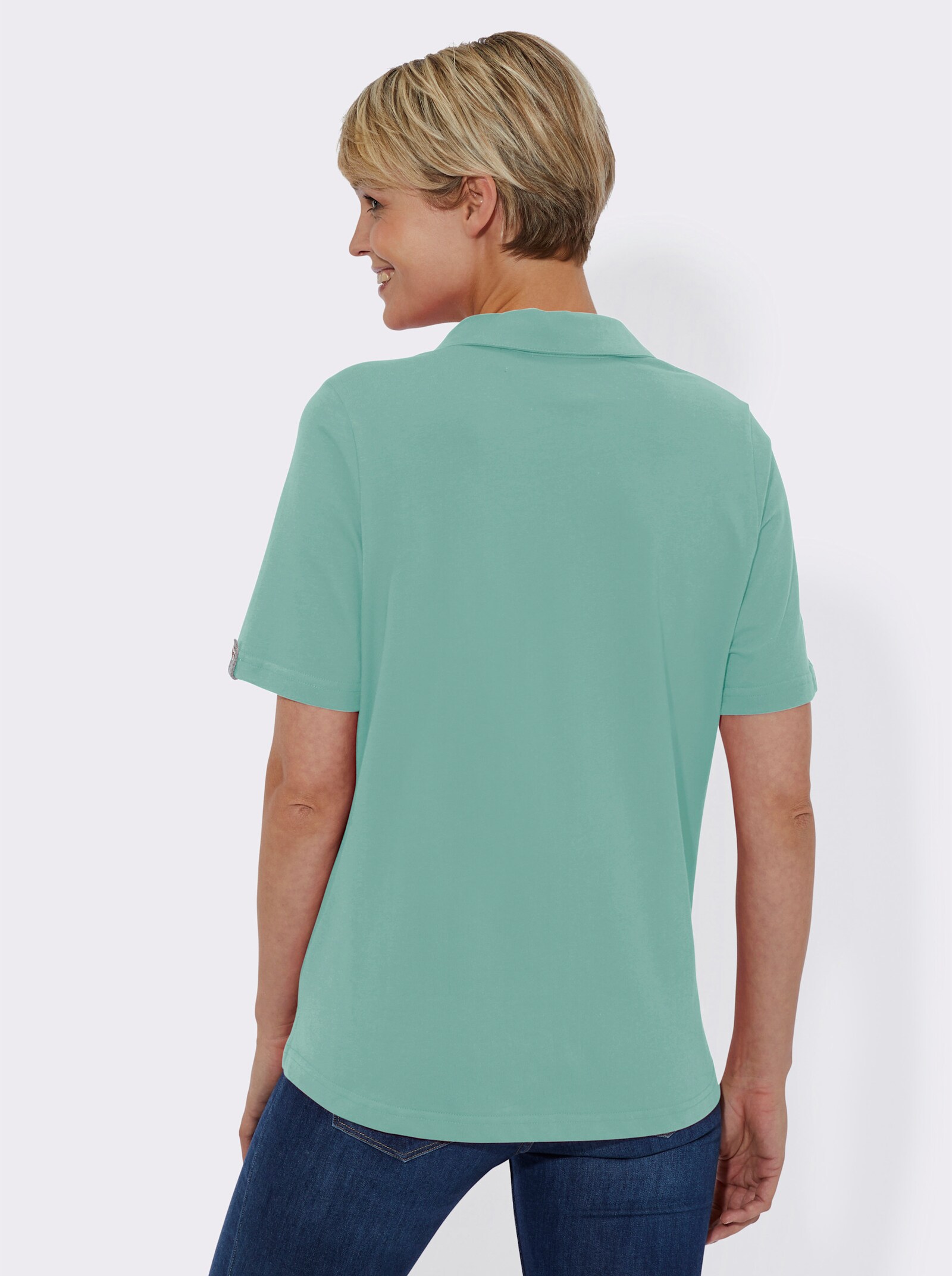 Poloshirt met siertrensje - aqua