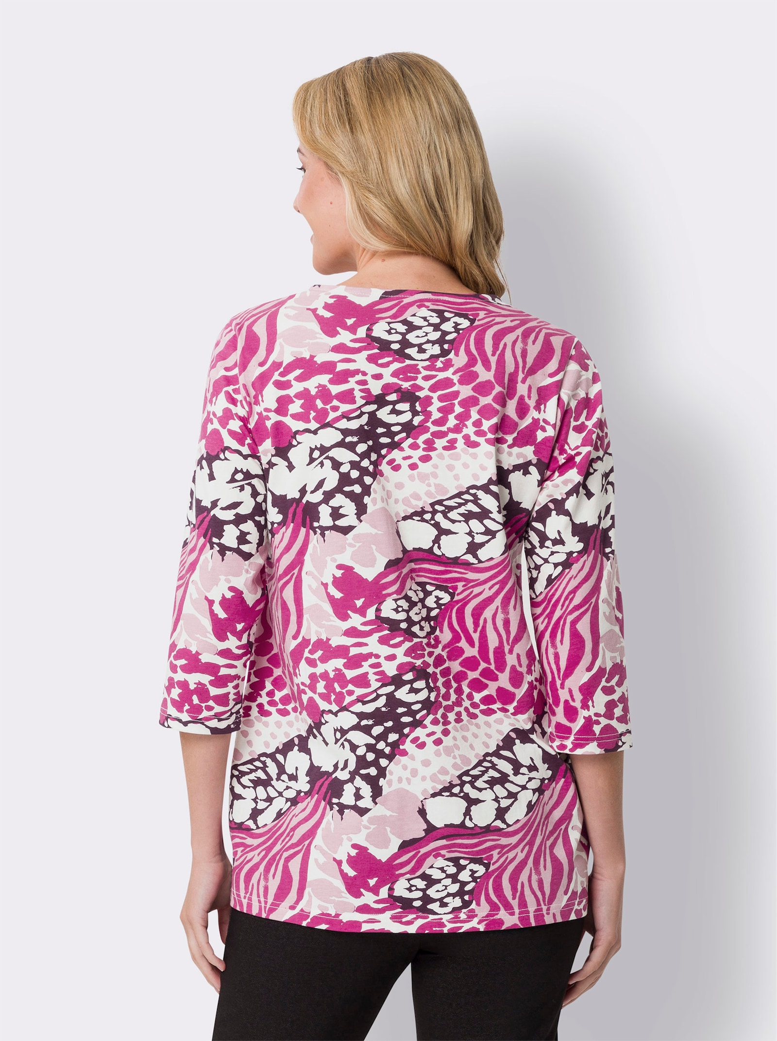 Rundhalsshirt in A-Form, bedruckt - rosé-erika-bedruckt