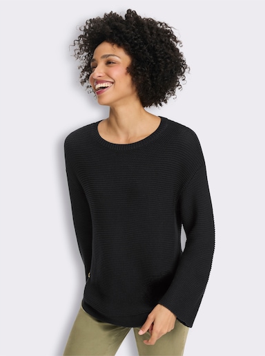 heine Langarm-Pullover mit Seitenschlitzen - schwarz
