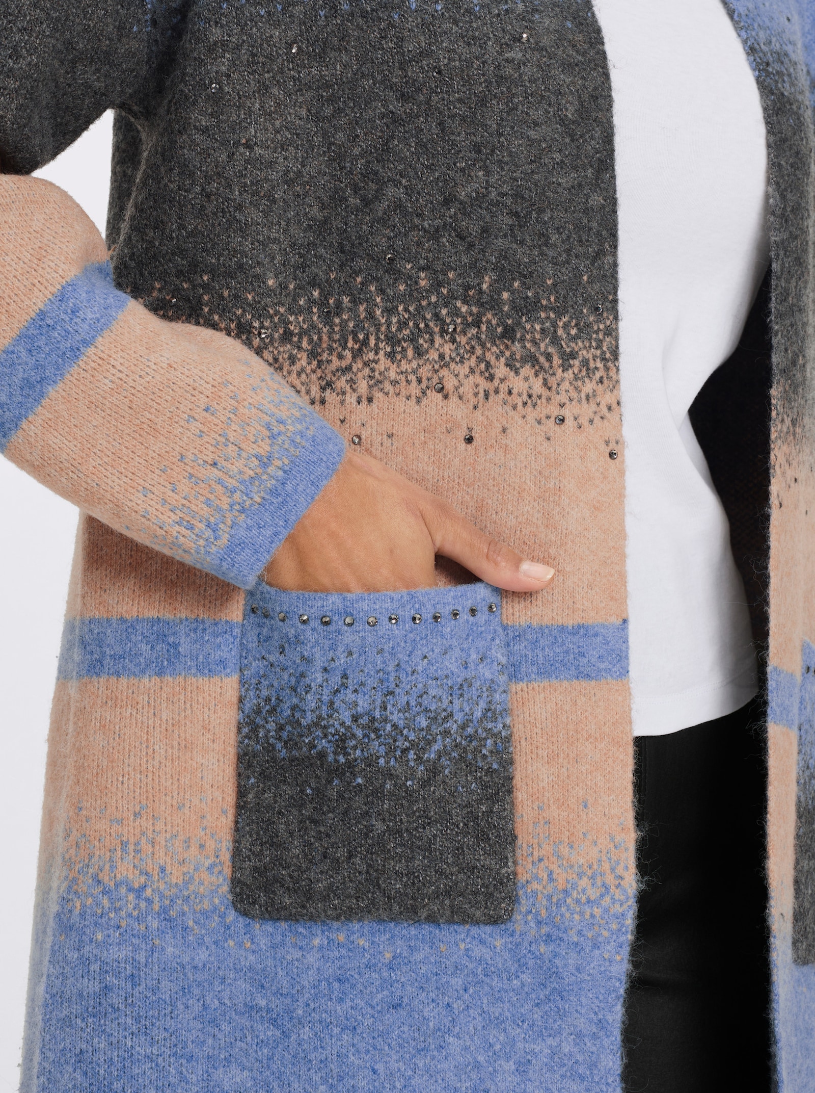 heine Vest van jacquard met glittersteentjes - bleu/camel gedessineerd