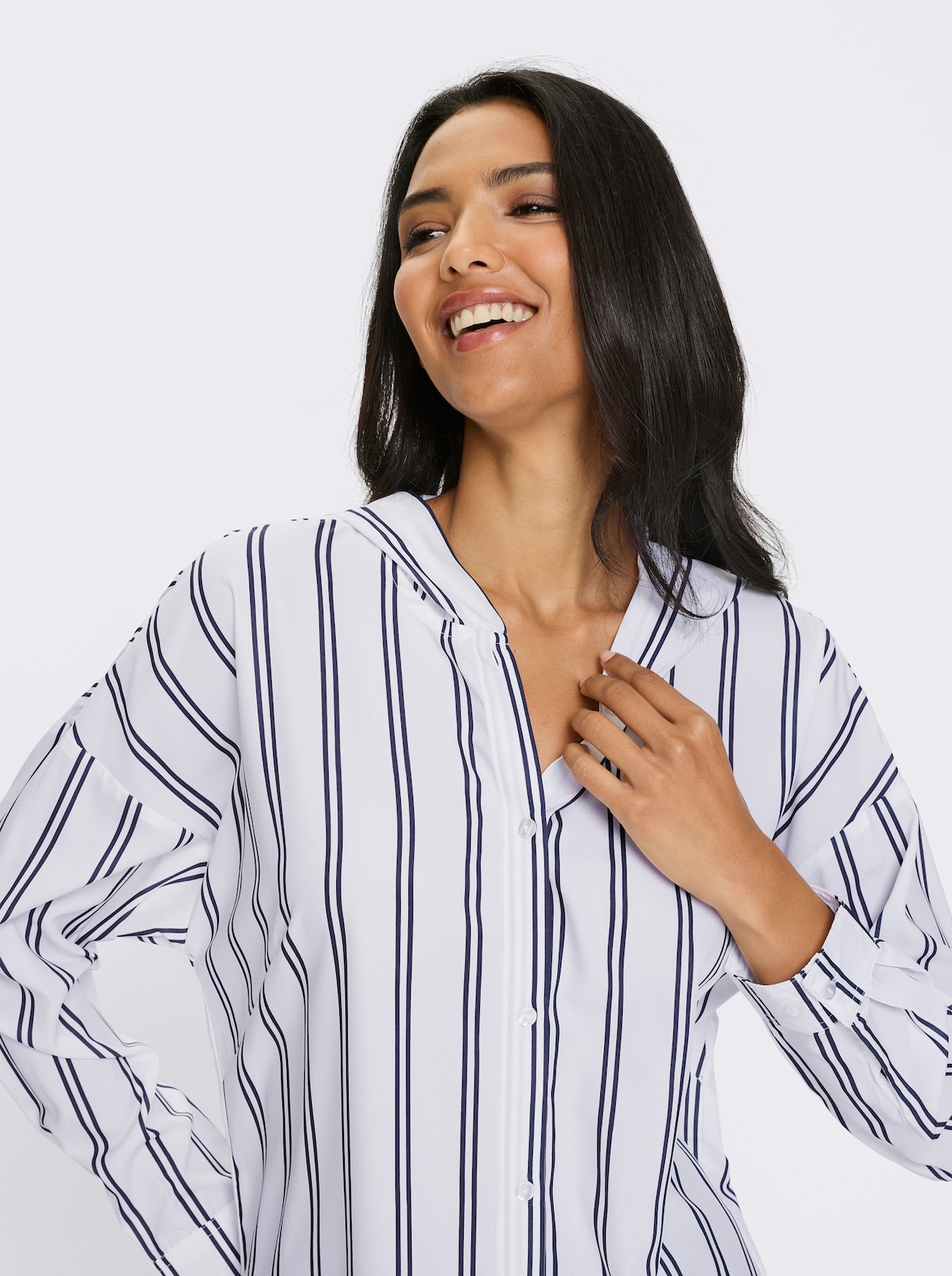 Longbluse - marine-weiß-gestreift