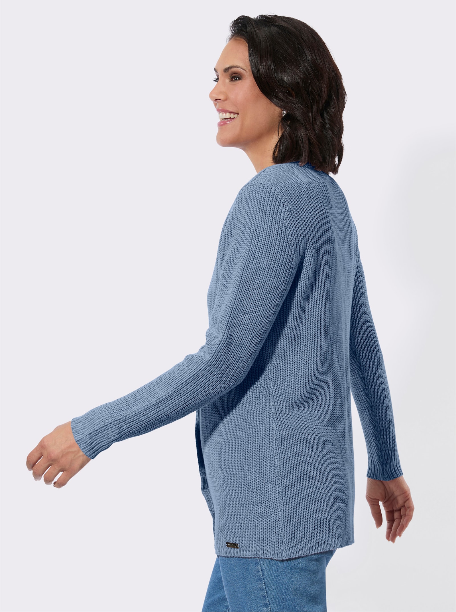 Longstrickjacke mit feiner Rippstruktur - bleu