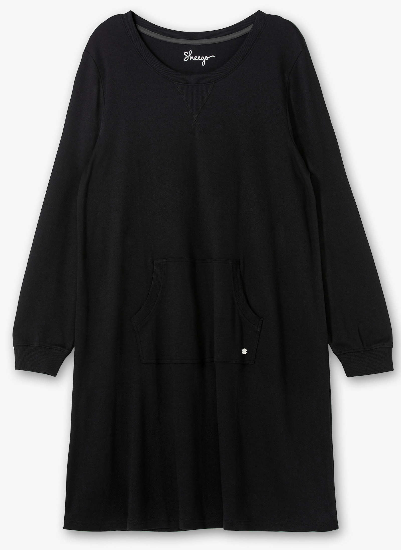 sheego Jerseykleid mit aufgesetzter Kängurutasche - schwarz