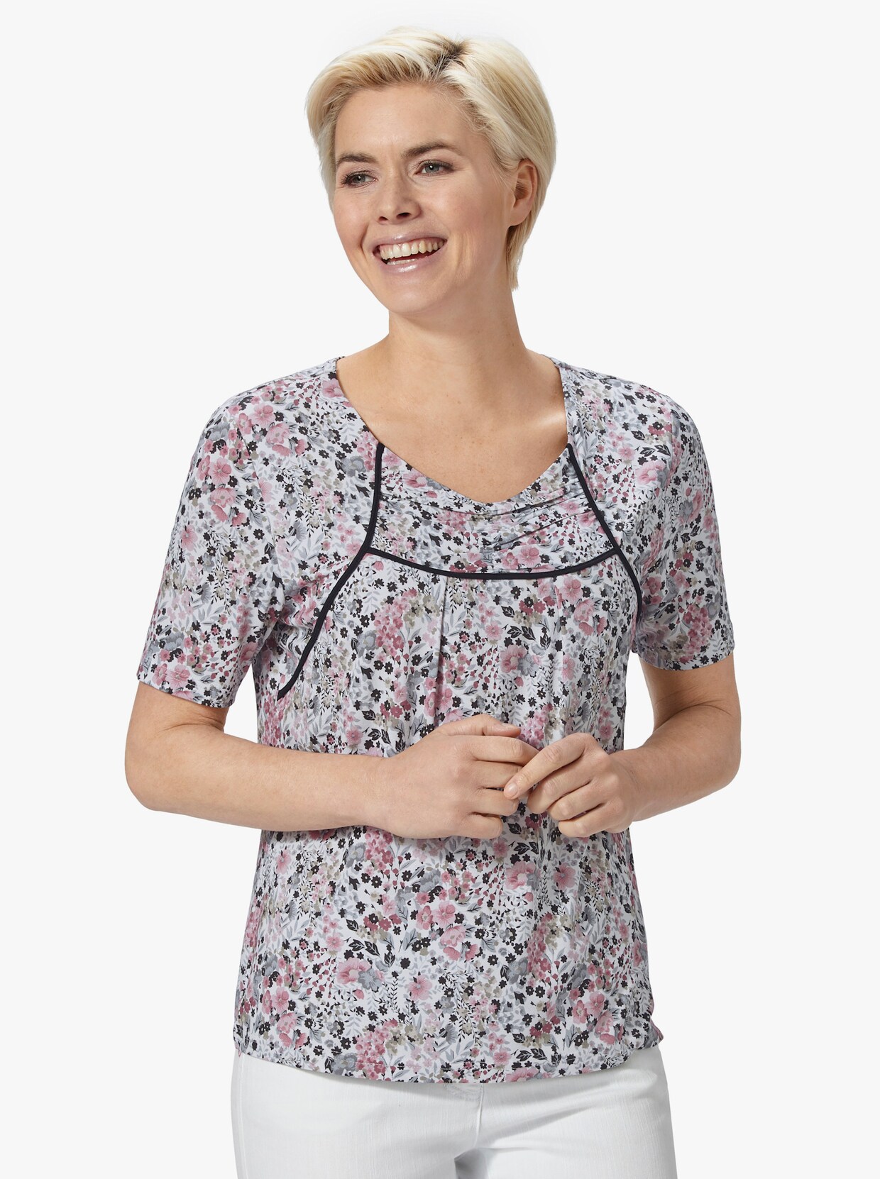 Kurzarmshirt - rosé-gemustert