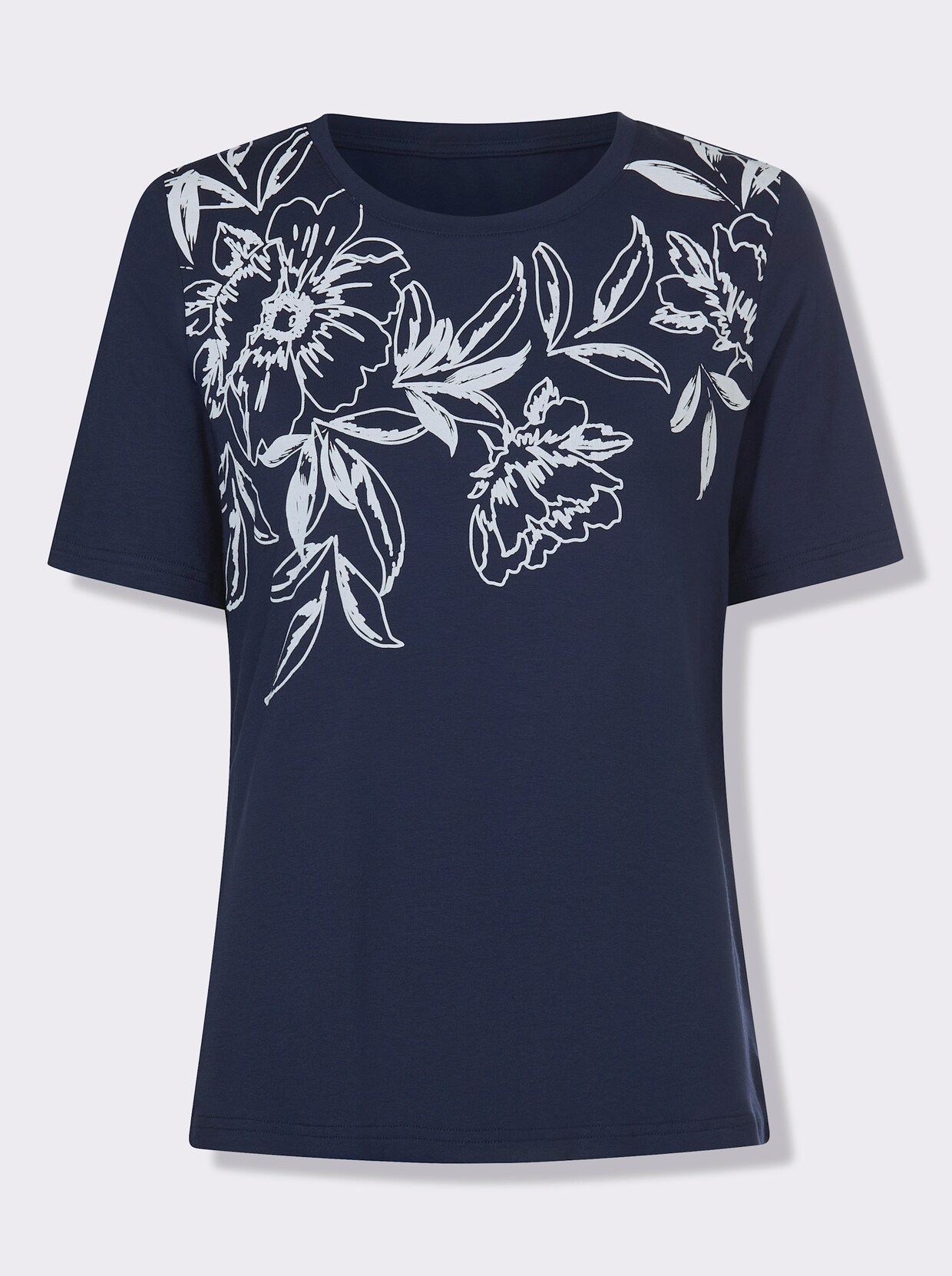 Kurzarmshirt - marine-weiß-bedruckt