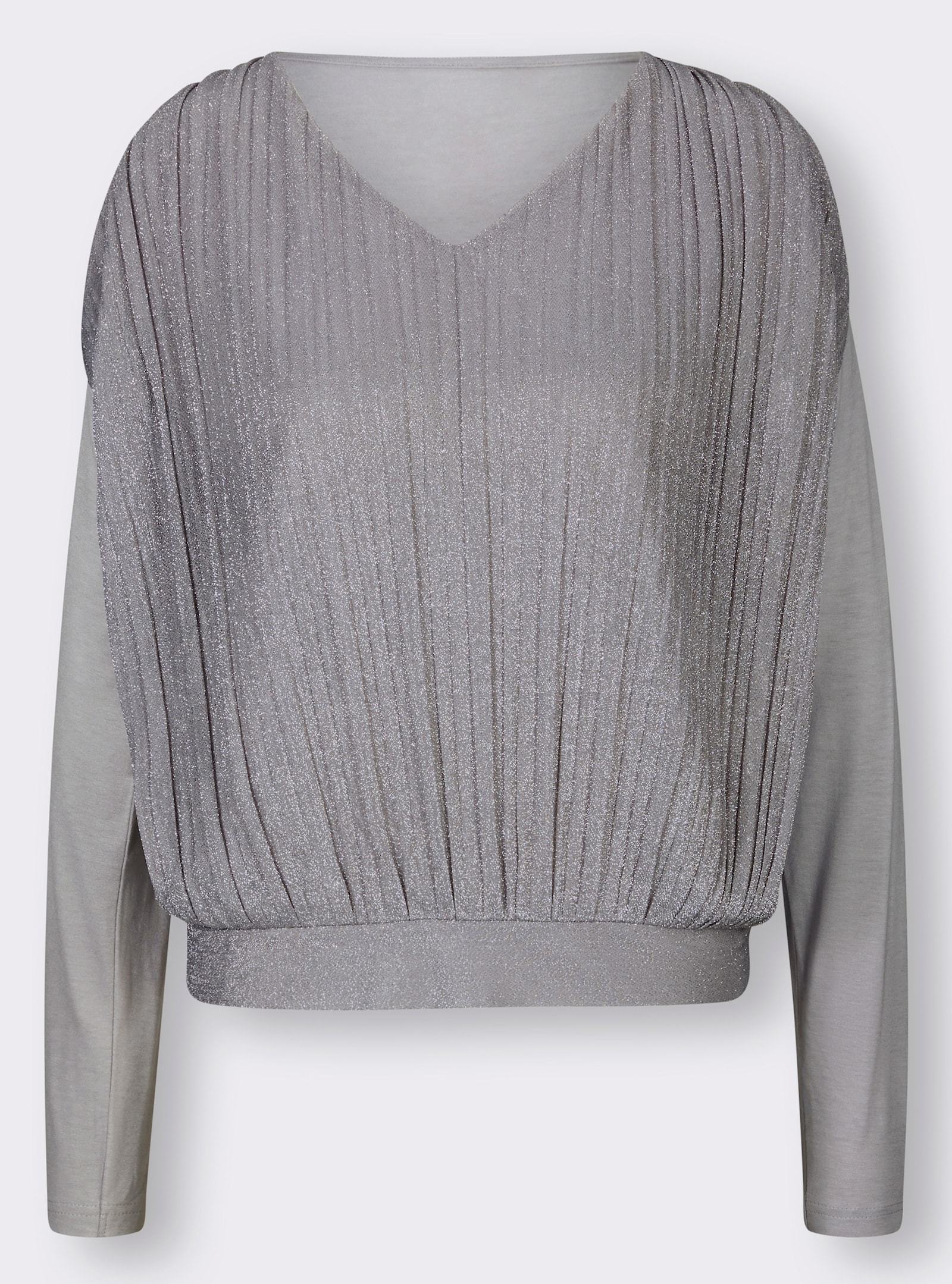V-Shirt mit Glanzgarnen - steingrau