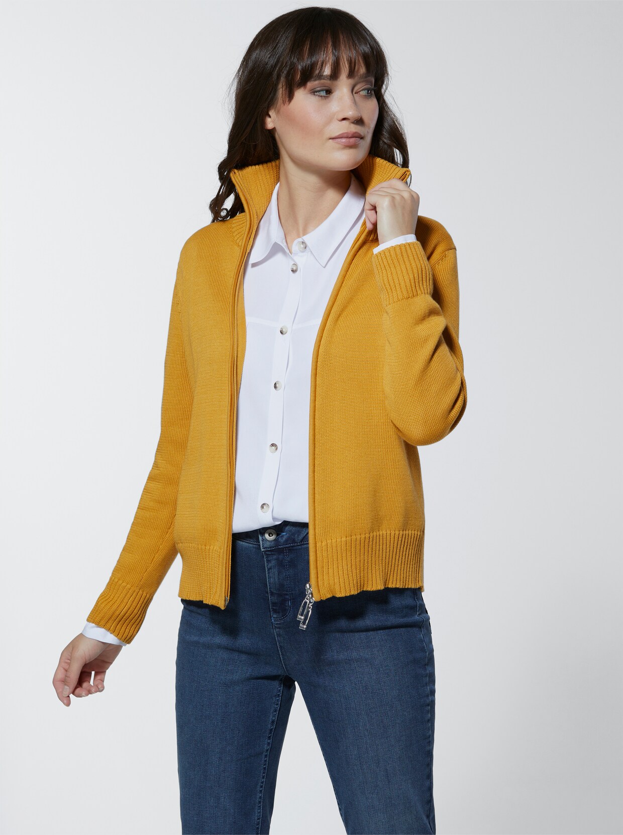 Creation L Premium Pima-Baumwoll-Strickjacke - curry