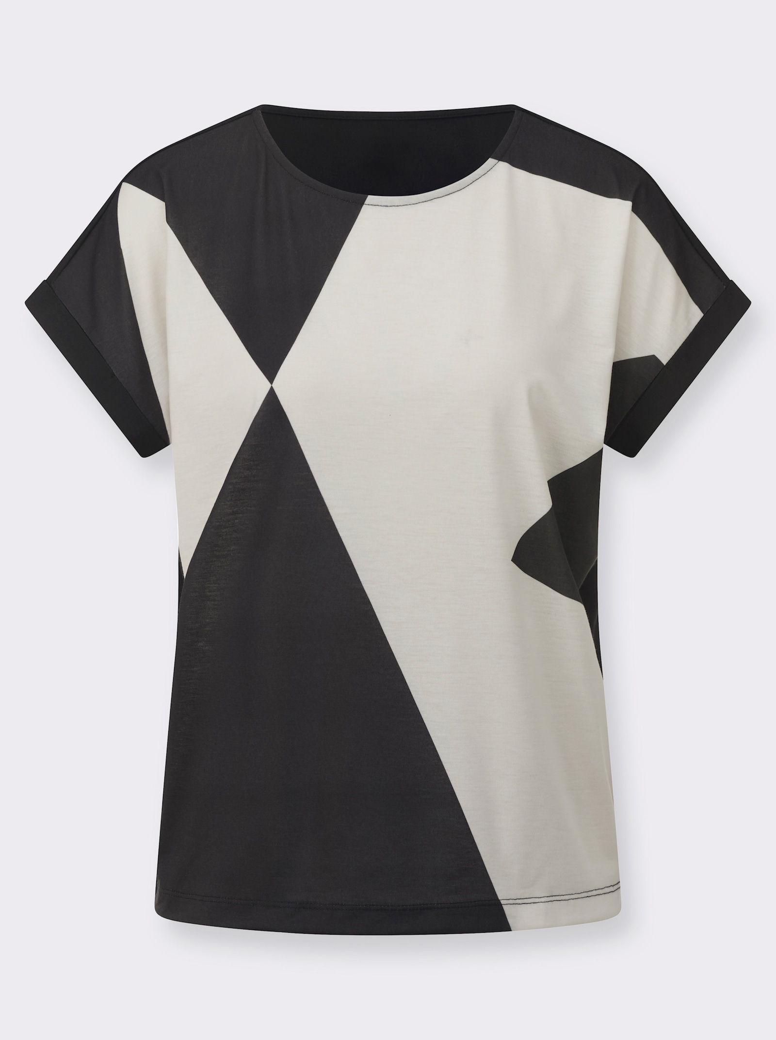 Shirt met print in colour-blocking-look - zwart/champagne bedrukt