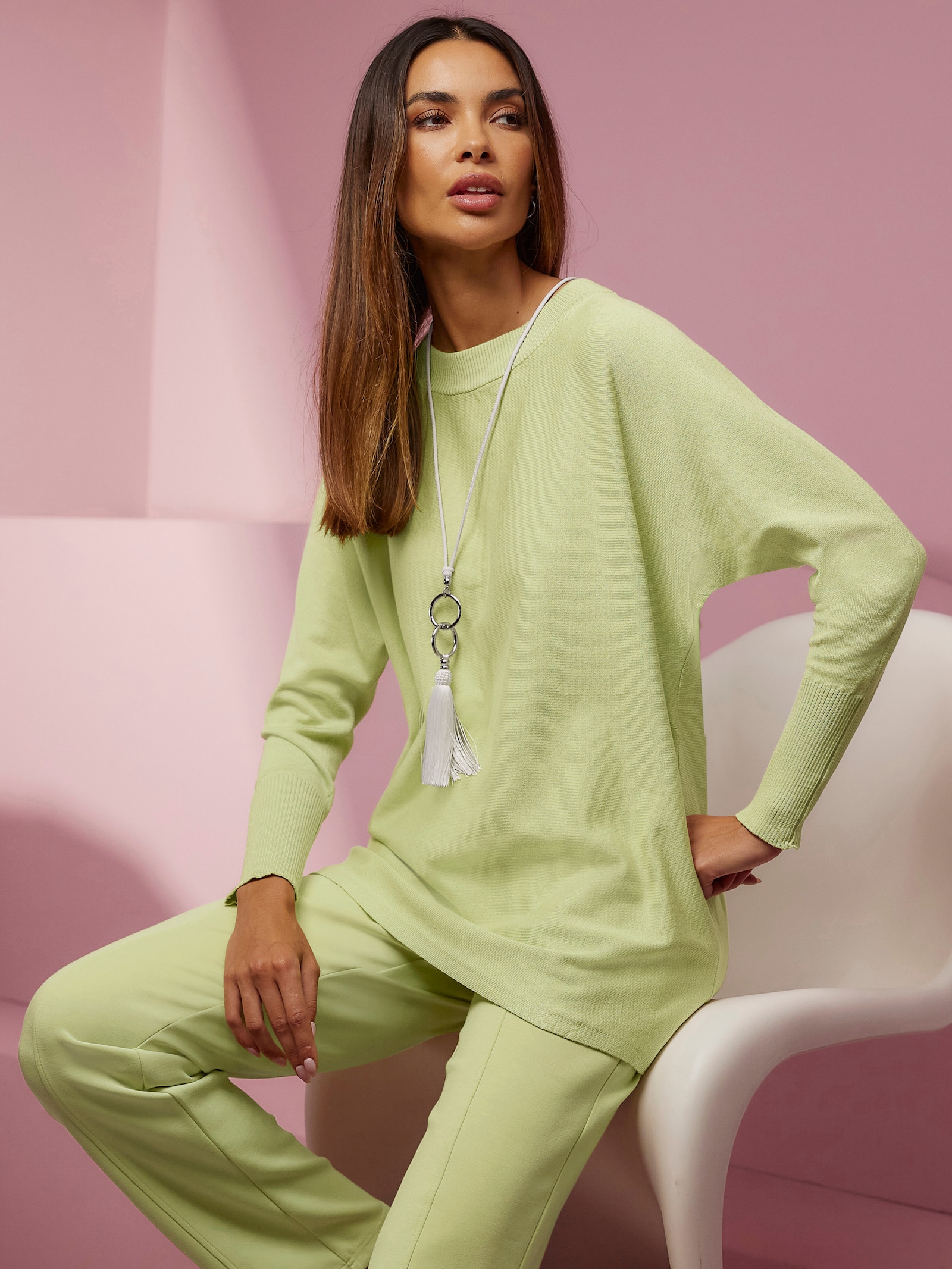 heine Pull évasé en tricot fin - vert pistache