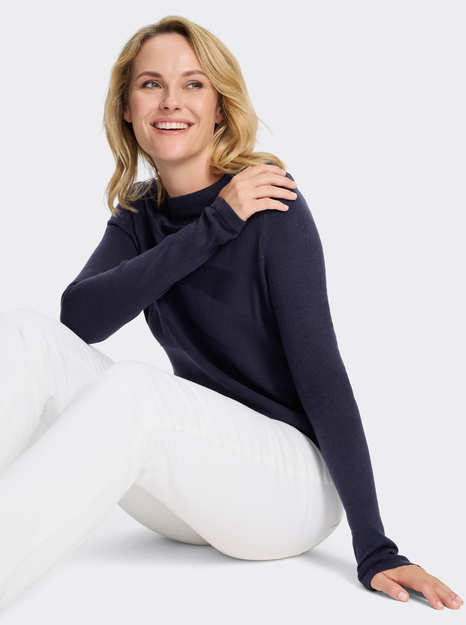 Pullover mit Strickmuster vorne - marine