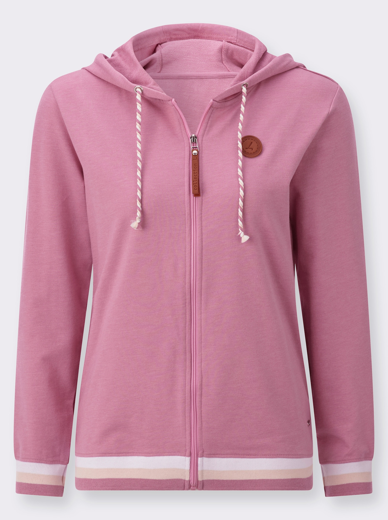 Shirtjacke mit Kontrast-Rippbündchen - altrosa