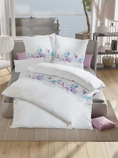 wäschepur Bettwäsche - weiß-violett-bedruckt