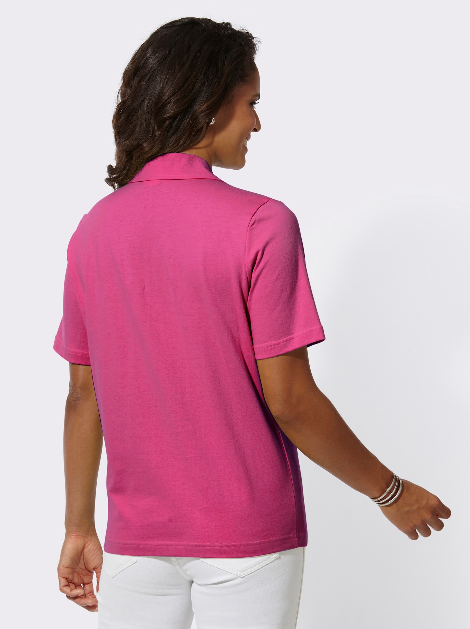 Poloshirt met sierbiezen - fuchsia