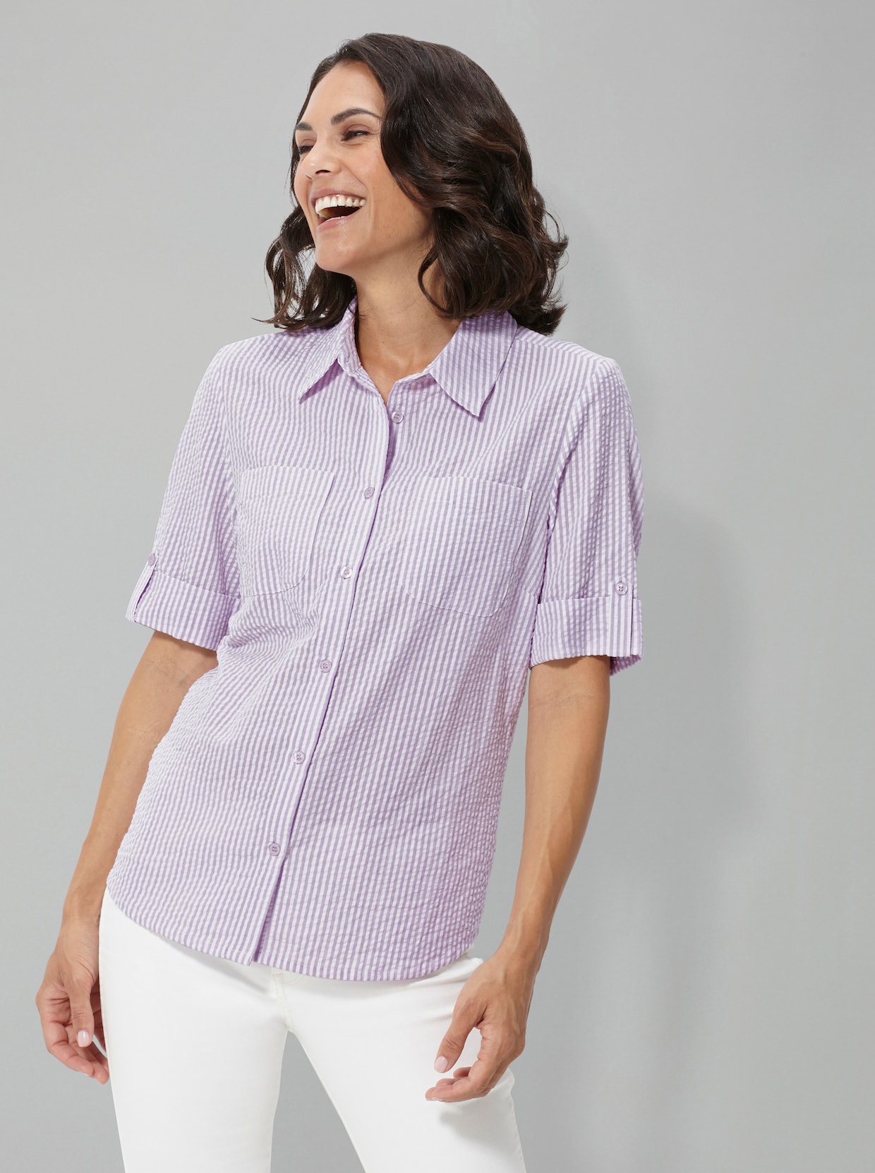 Longline blouse - lila gestreept