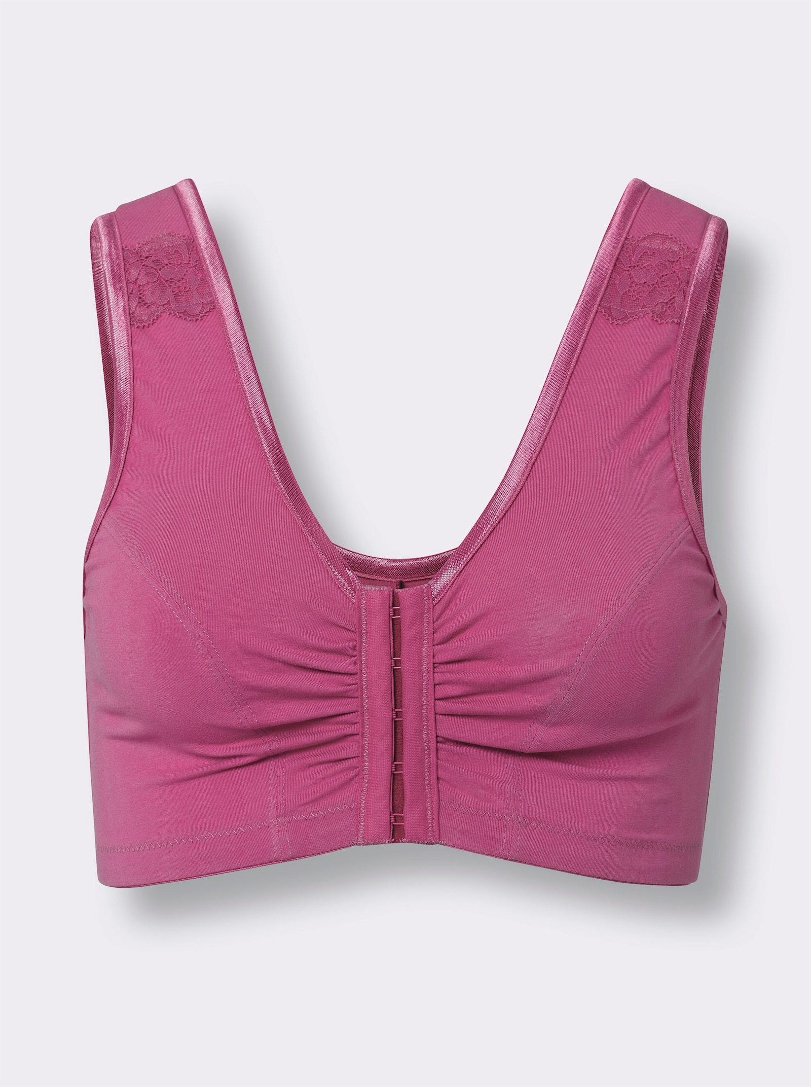 Vorderverschluss-BH ohne Bügel mit gepolsterten Trägern - grau + erika