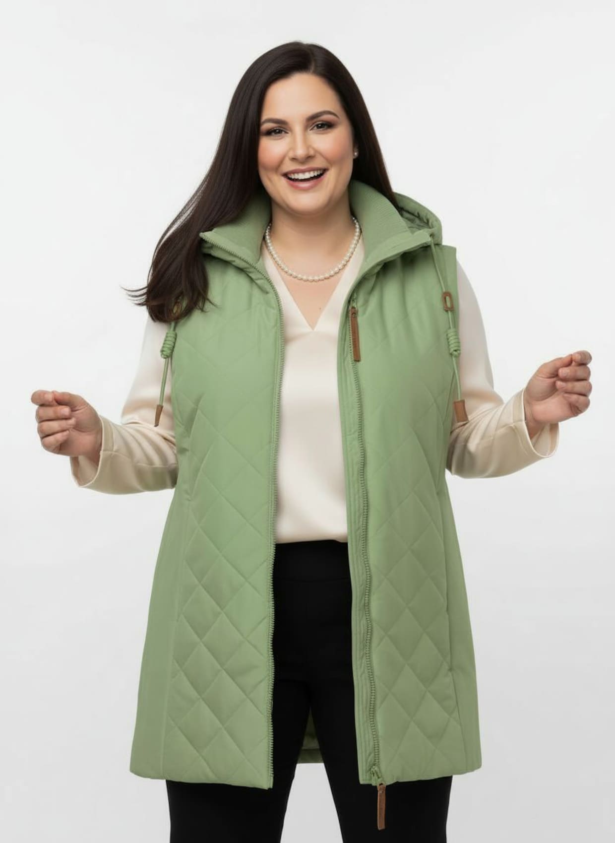 Steppweste mit Strickstehkragen, Microfaser - eucalyptus