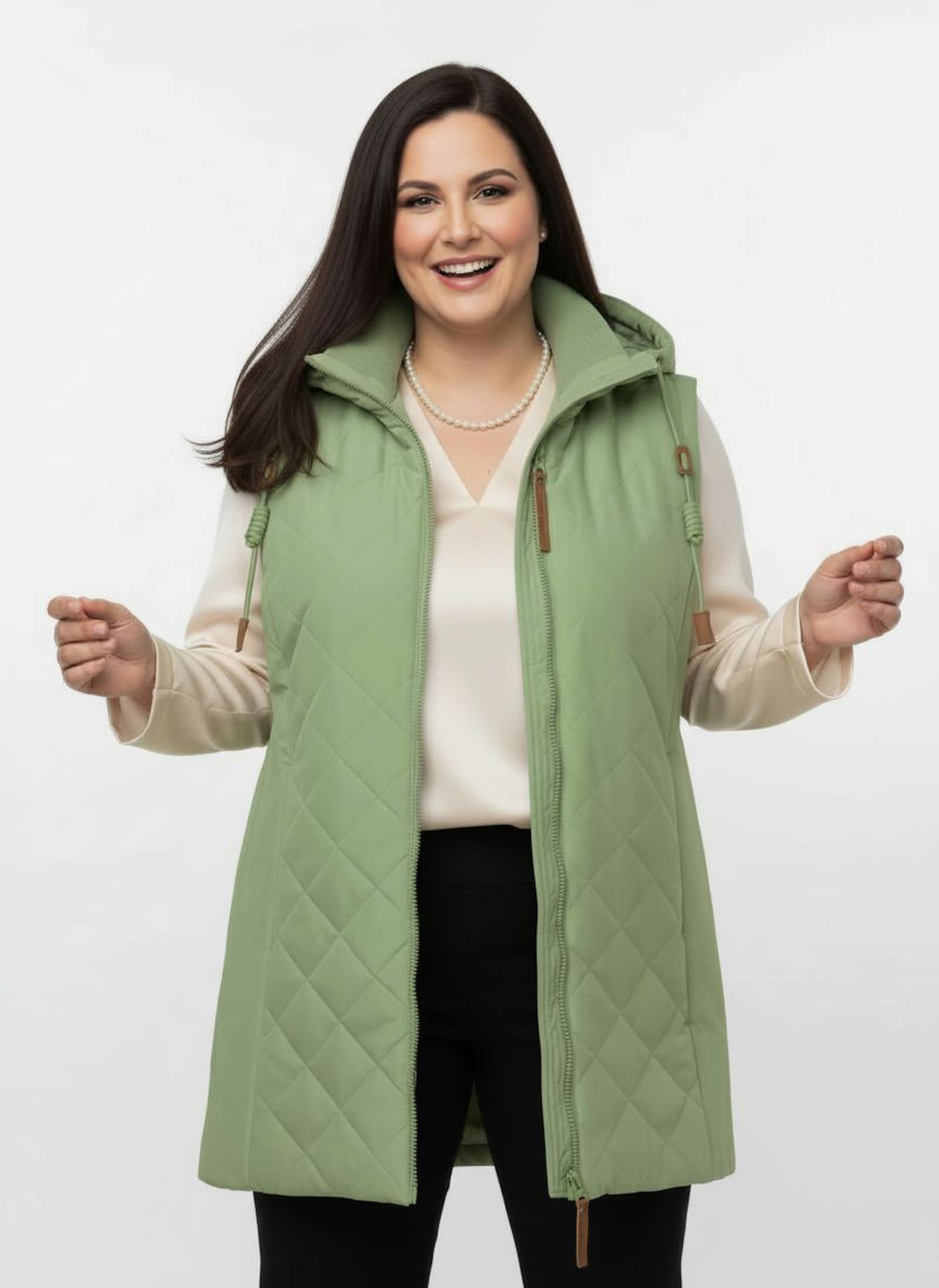 Steppweste mit Strickstehkragen, Microfaser - eucalyptus