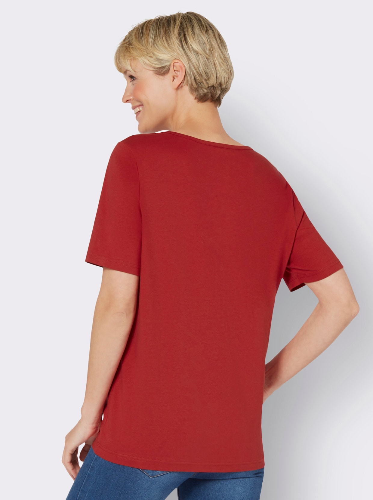 Shirt met V-hals - rood/hemelsblauw