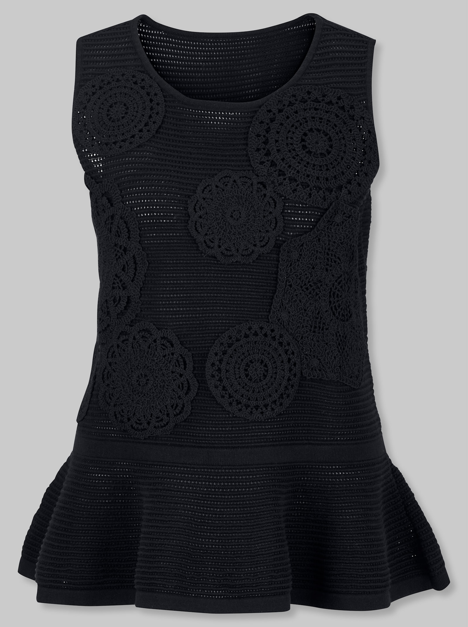 heine Stricktop mit Crochet-Häkelei - schwarz