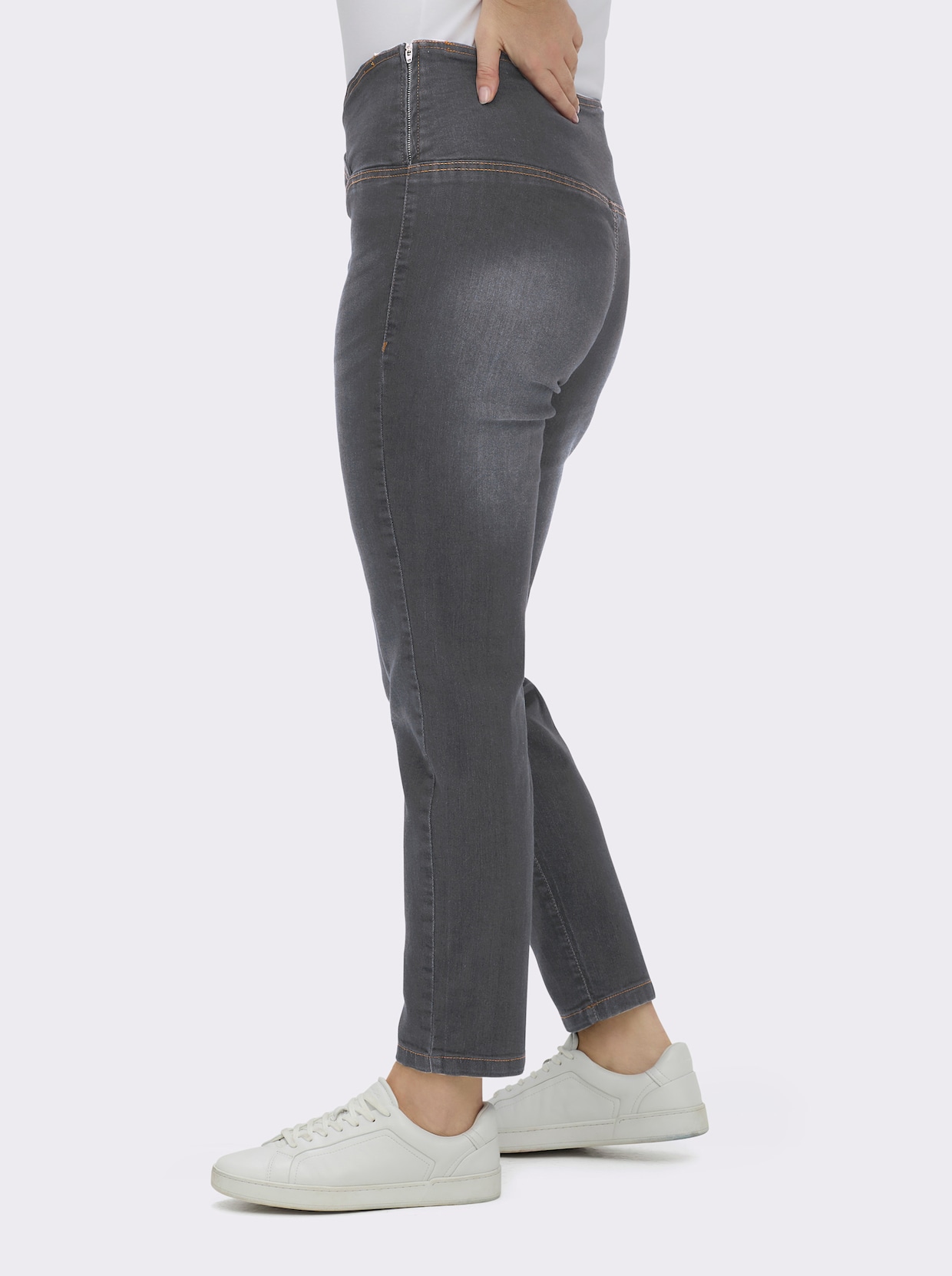Stretch-Jeans mit überlappendem Bund - anthrazit-grey-denim